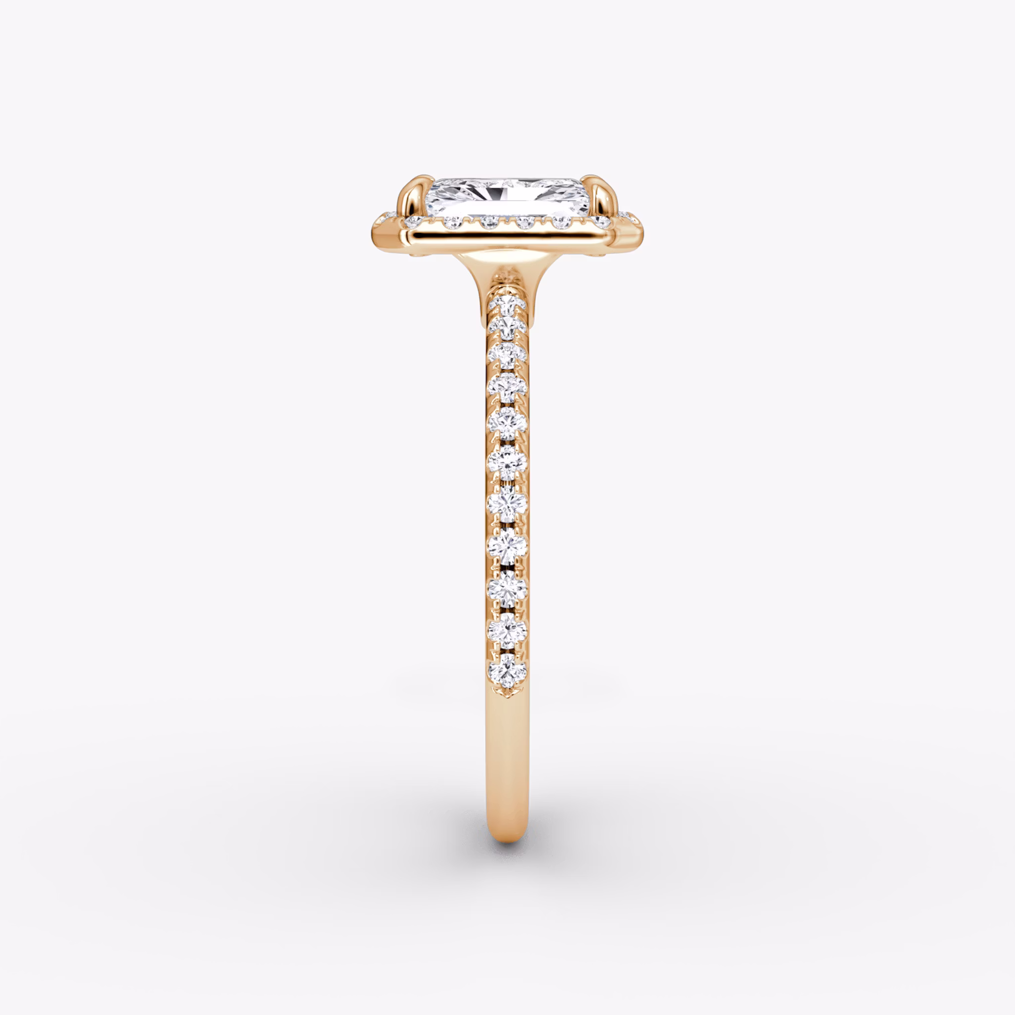 The Halo | Radiant | 14k | Rose Gold | bandAccent: Pavé | haloSize: original | diamondOrientation: vertical | caratWeight: other