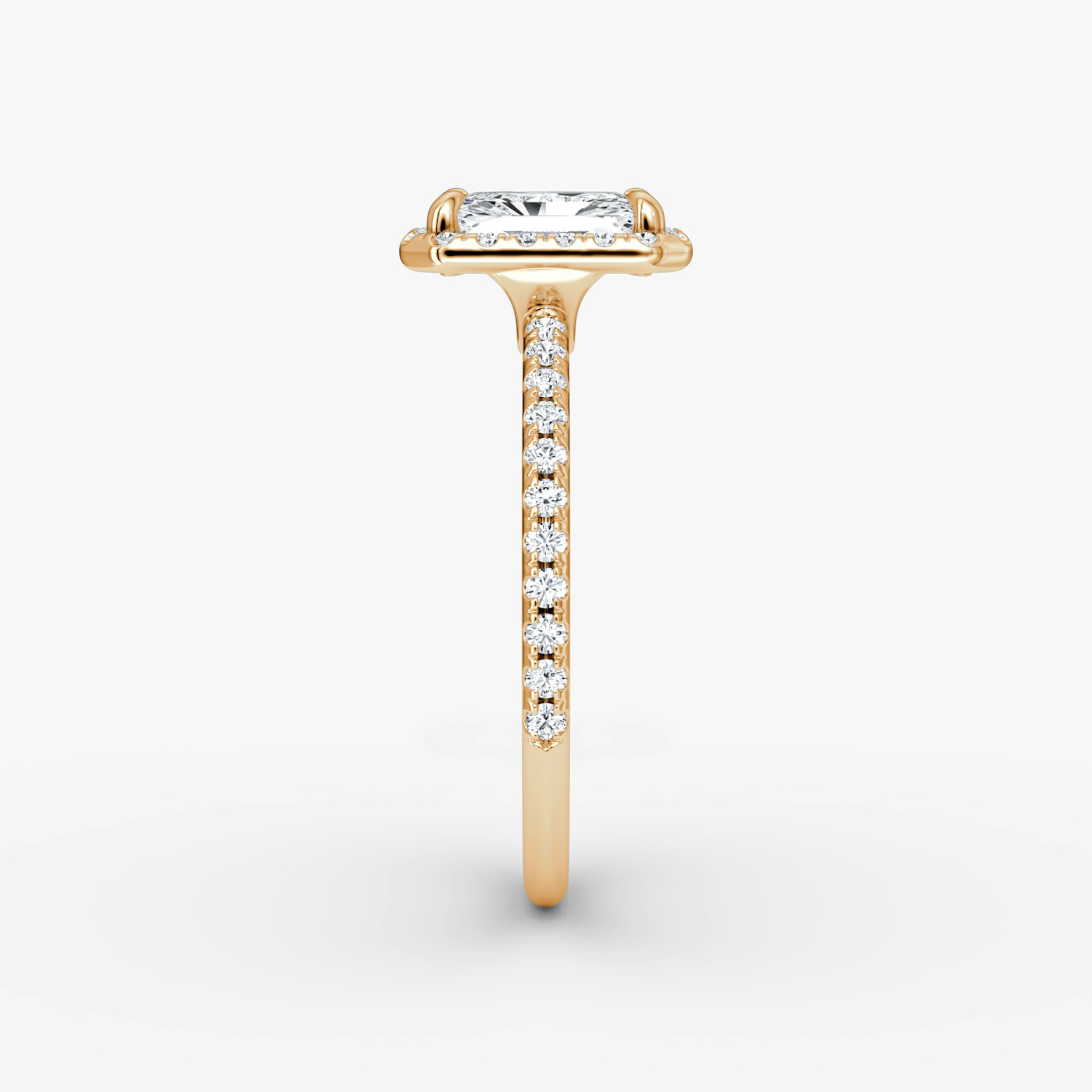 The Halo | Radiant | 14k | Rose Gold | bandAccent: Pavé | haloSize: original | diamondOrientation: vertical | caratWeight: other