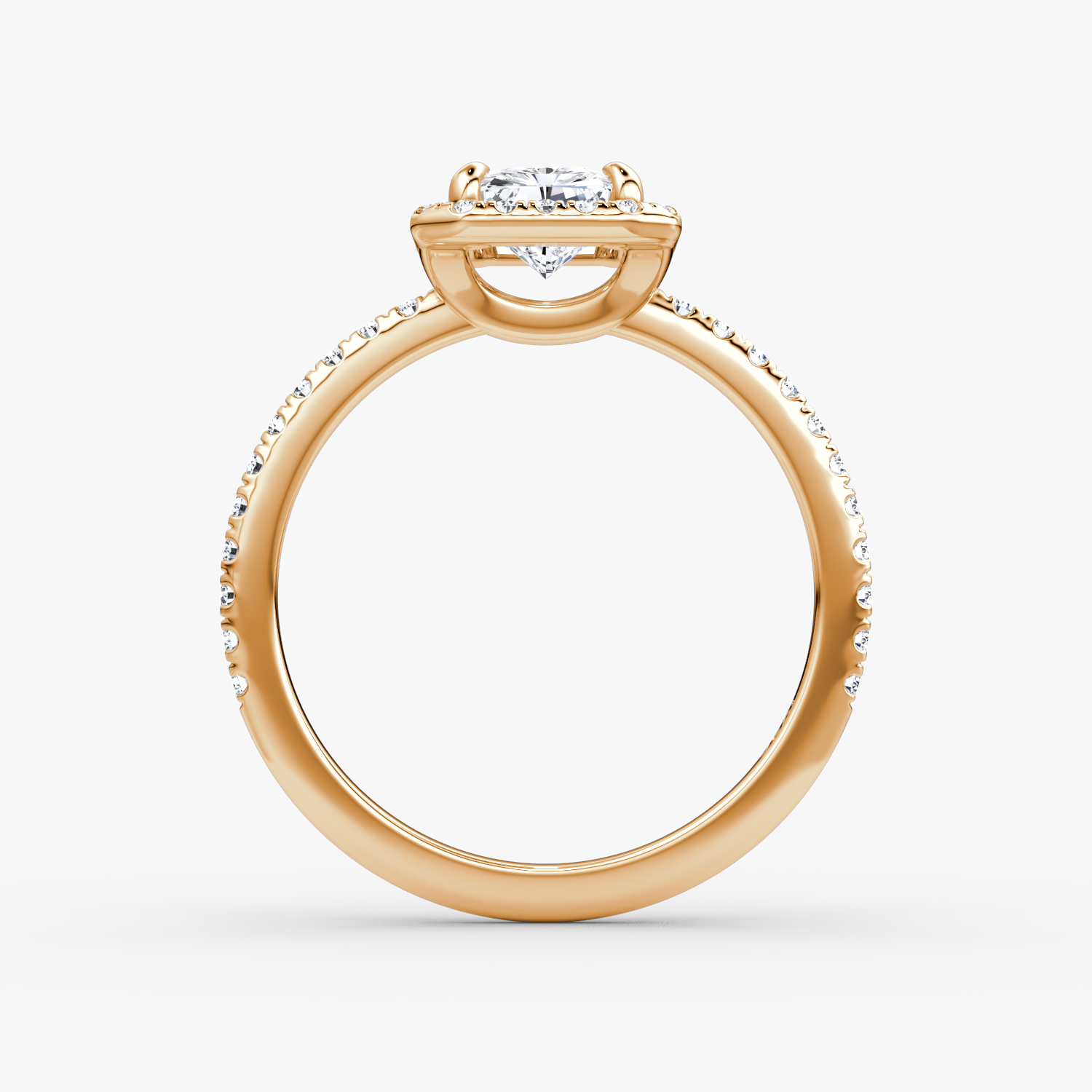 The Halo | Radiant | 14k | Rose Gold | bandAccent: Pavé | haloSize: original | diamondOrientation: vertical | caratWeight: other