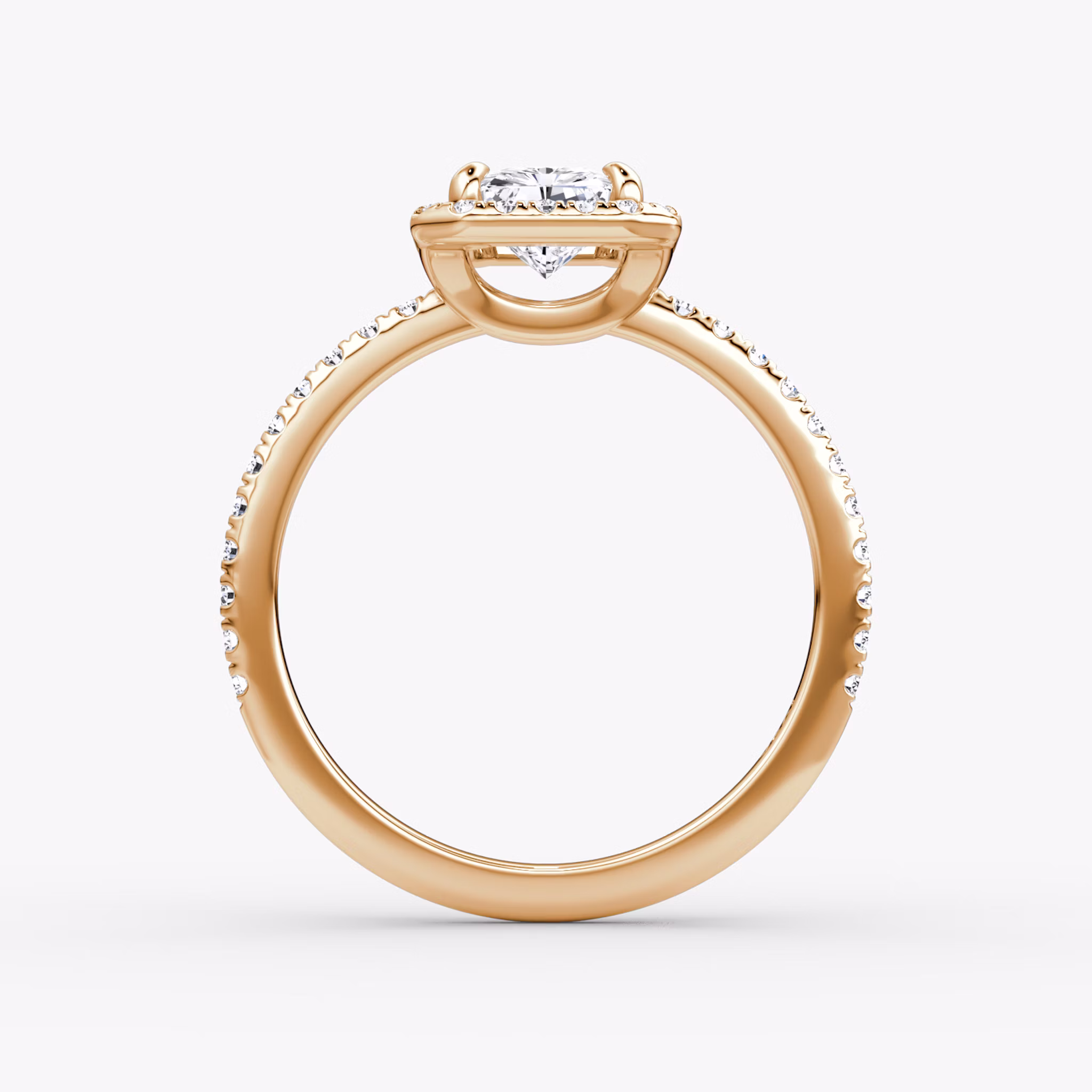 The Halo | Radiant | 14k | Rose Gold | bandAccent: Pavé | haloSize: original | diamondOrientation: vertical | caratWeight: other