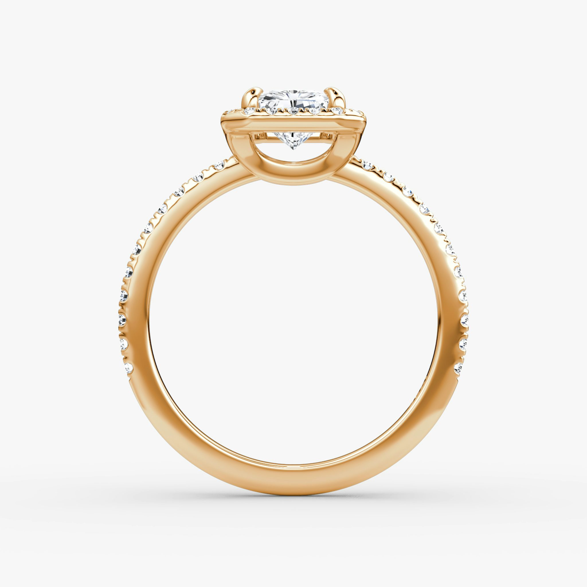 The Halo | Radiant | 14k | Rose Gold | bandAccent: Pavé | haloSize: original | diamondOrientation: vertical | caratWeight: other