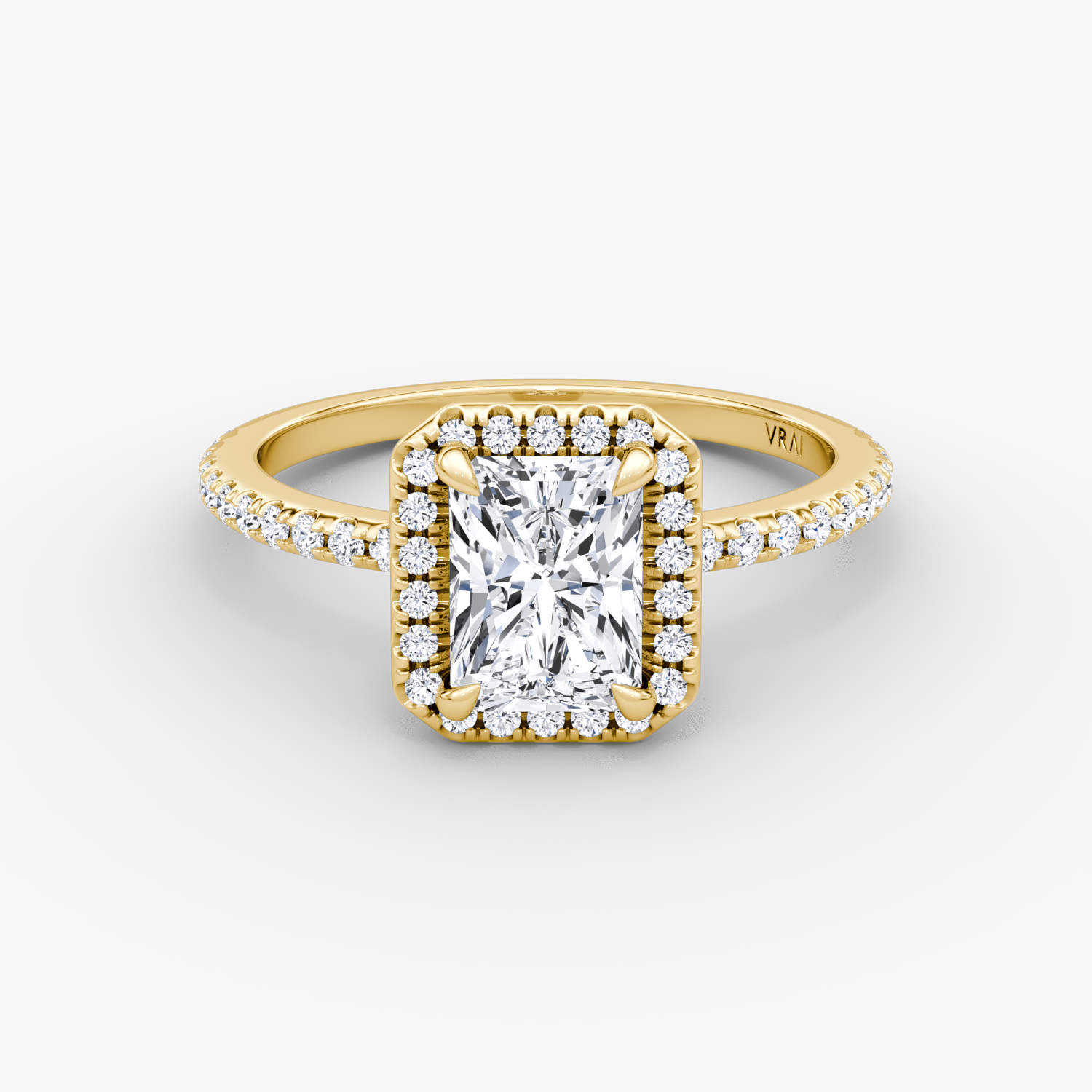 The Halo | Radiant | 18k | Yellow Gold | bandAccent: Pavé | haloSize: original | diamondOrientation: vertical | caratWeight: other