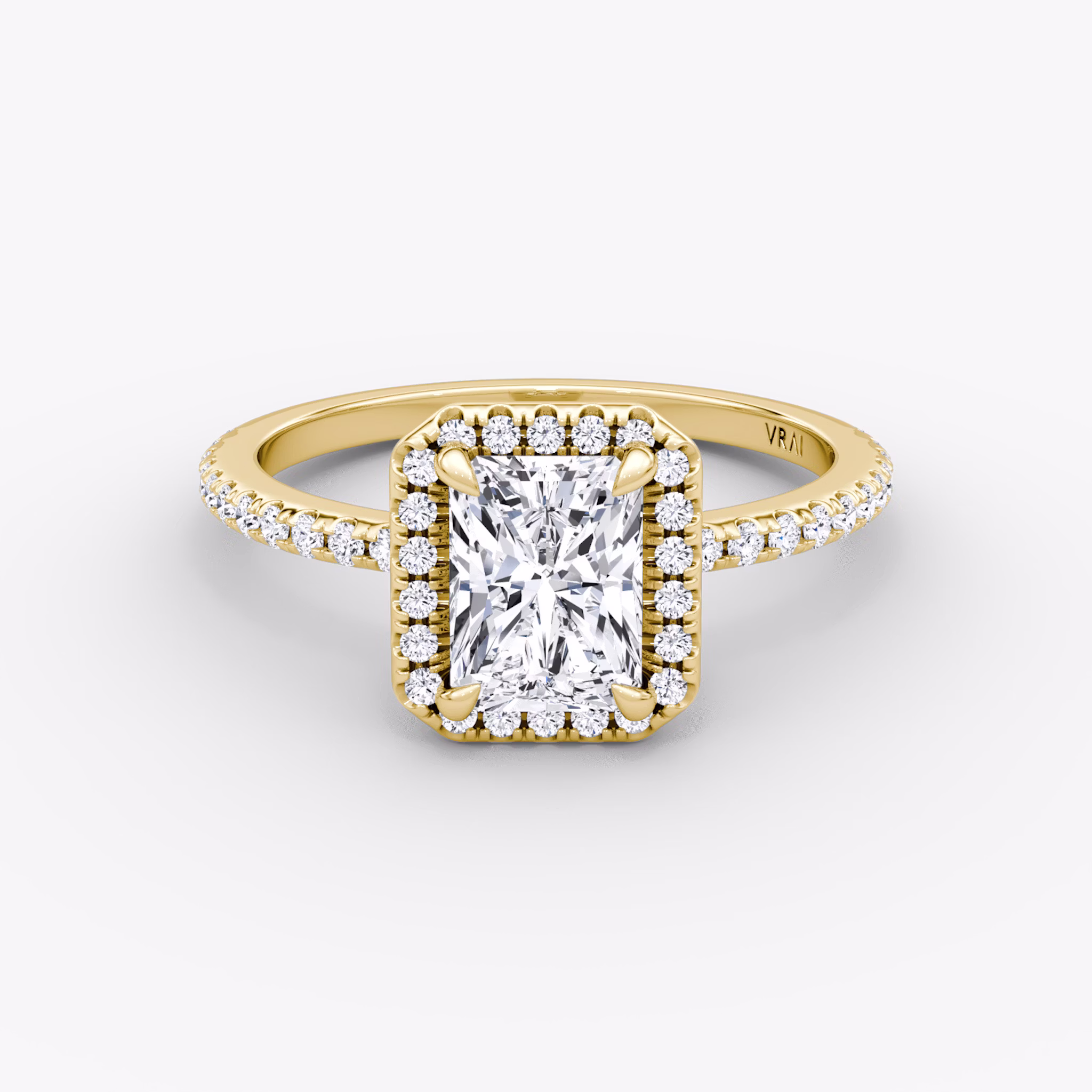 The Halo | Radiant | 18k | Yellow Gold | bandAccent: Pavé | haloSize: original | diamondOrientation: vertical | caratWeight: other