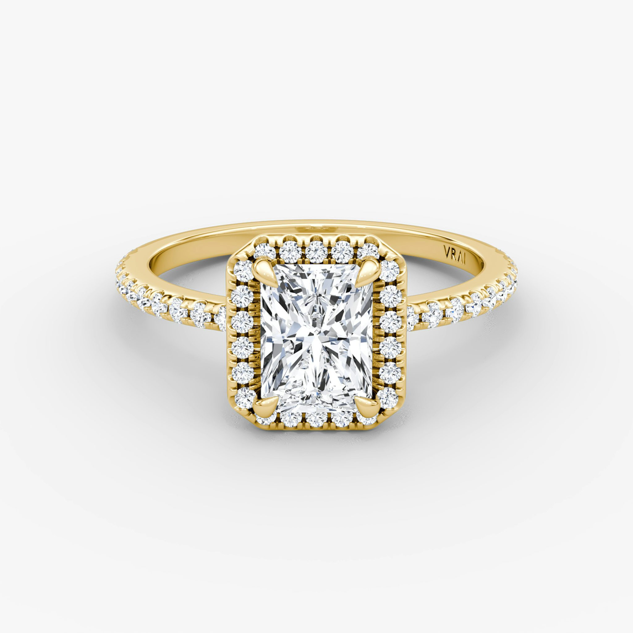 The Halo | Radiant | 18k | Yellow Gold | bandAccent: Pavé | haloSize: original | diamondOrientation: vertical | caratWeight: other