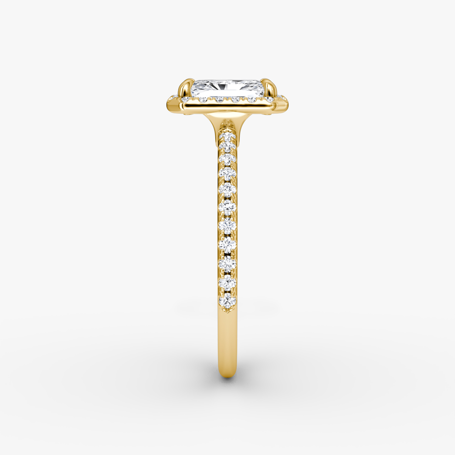 The Halo | Radiant | 18k | Yellow Gold | bandAccent: Pavé | haloSize: original | diamondOrientation: vertical | caratWeight: other
