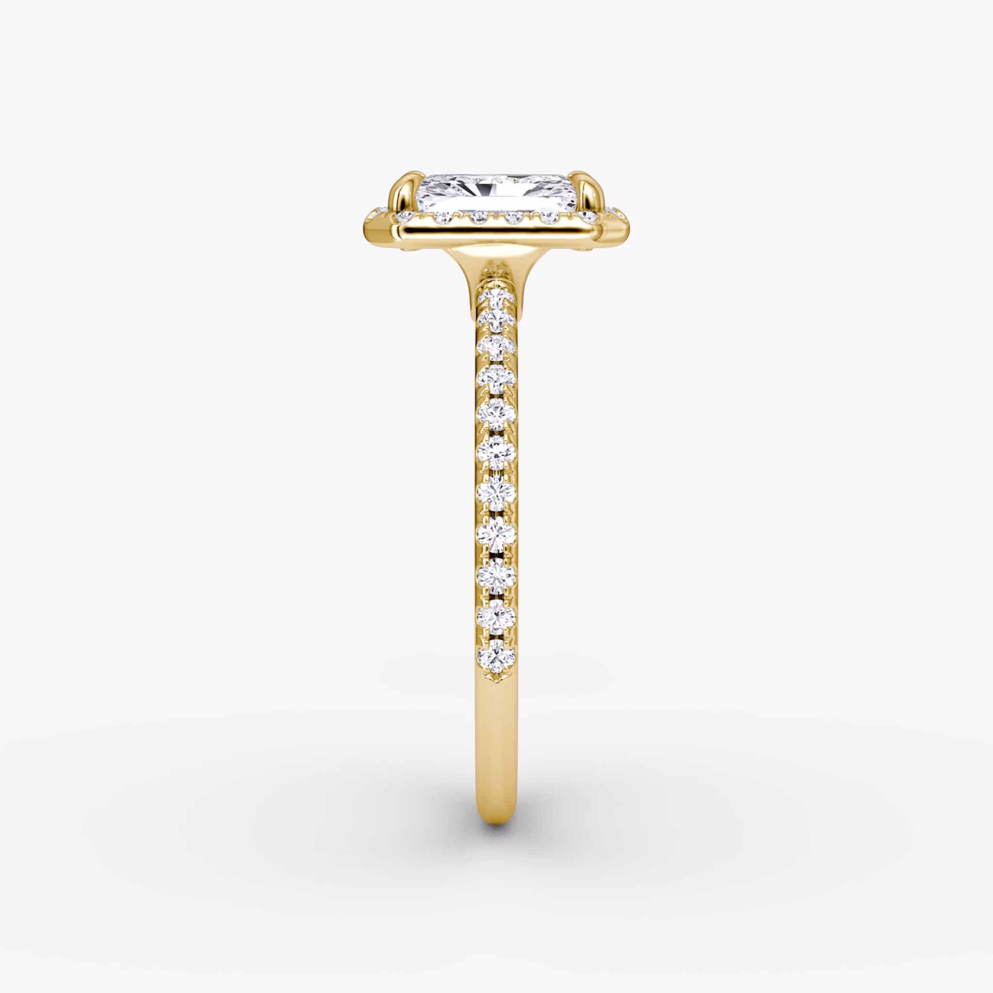 The Halo | Radiant | 18k | Yellow Gold | bandAccent: Pavé | haloSize: original | diamondOrientation: vertical | caratWeight: other