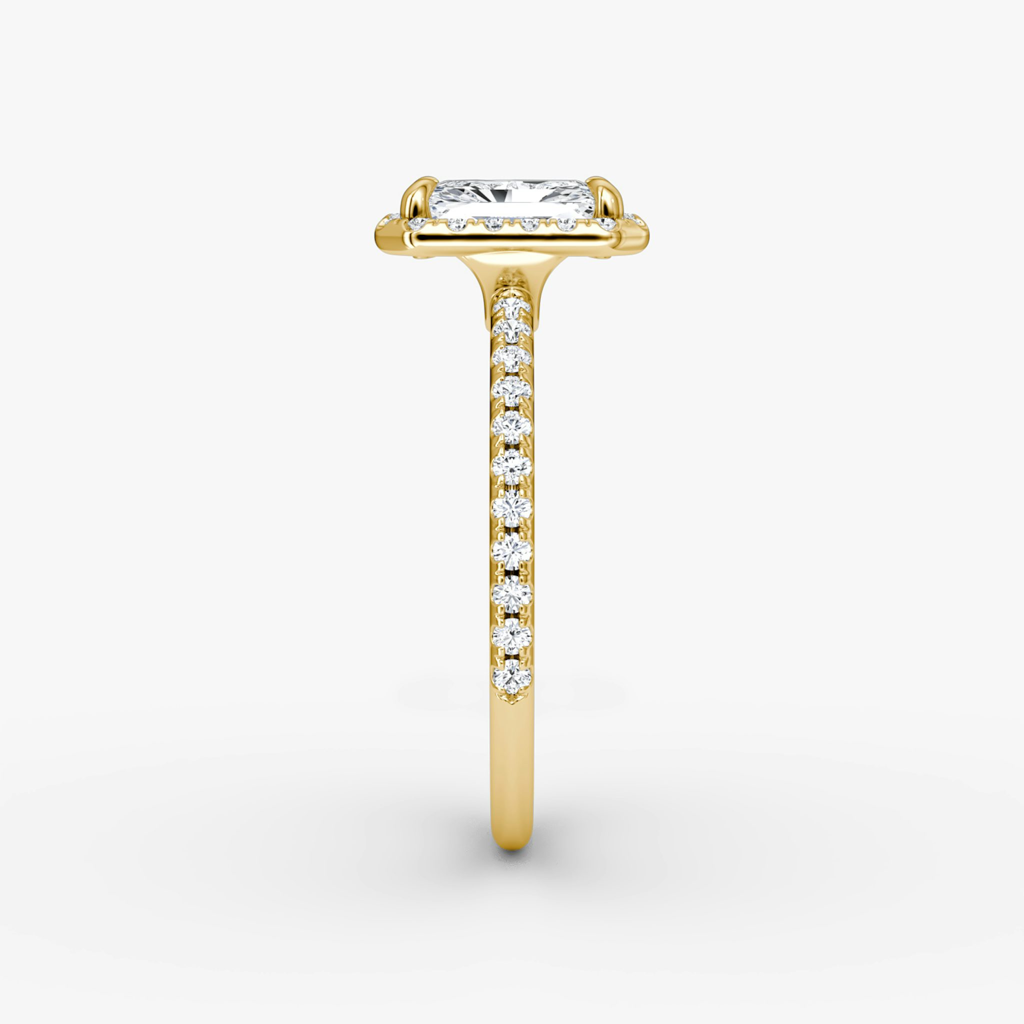 The Halo | Radiant | 18k | Yellow Gold | bandAccent: Pavé | haloSize: original | diamondOrientation: vertical | caratWeight: other