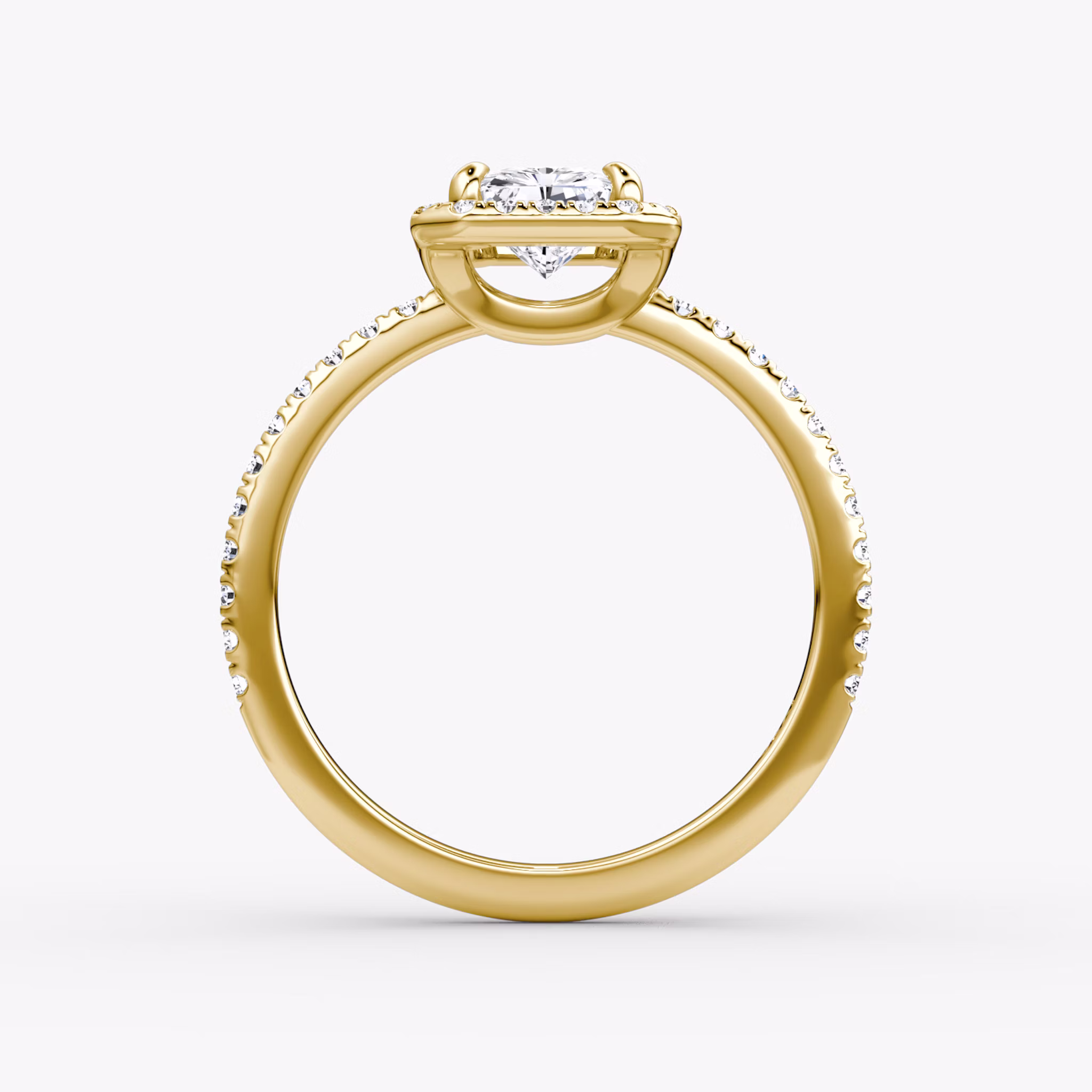 The Halo | Radiant | 18k | Yellow Gold | bandAccent: Pavé | haloSize: original | diamondOrientation: vertical | caratWeight: other