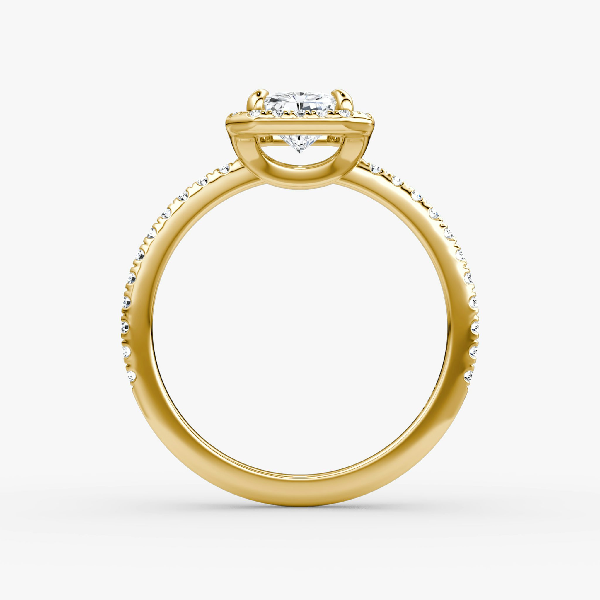 The Halo | Radiant | 18k | Yellow Gold | bandAccent: Pavé | haloSize: original | diamondOrientation: vertical | caratWeight: other