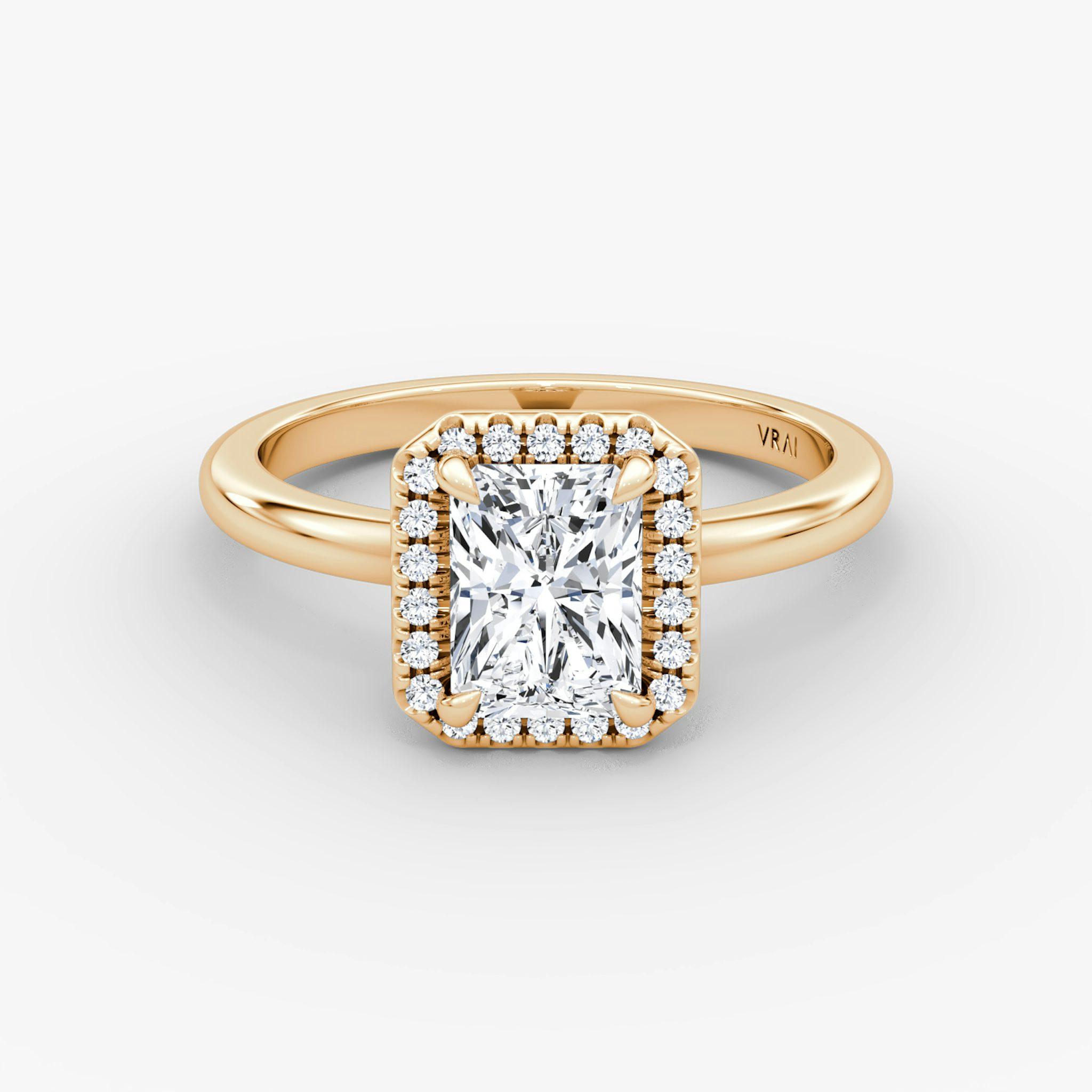 The Halo | Radiant | 14k | Rose Gold | bandAccent: Plain | haloSize: original | diamondOrientation: vertical | caratWeight: other