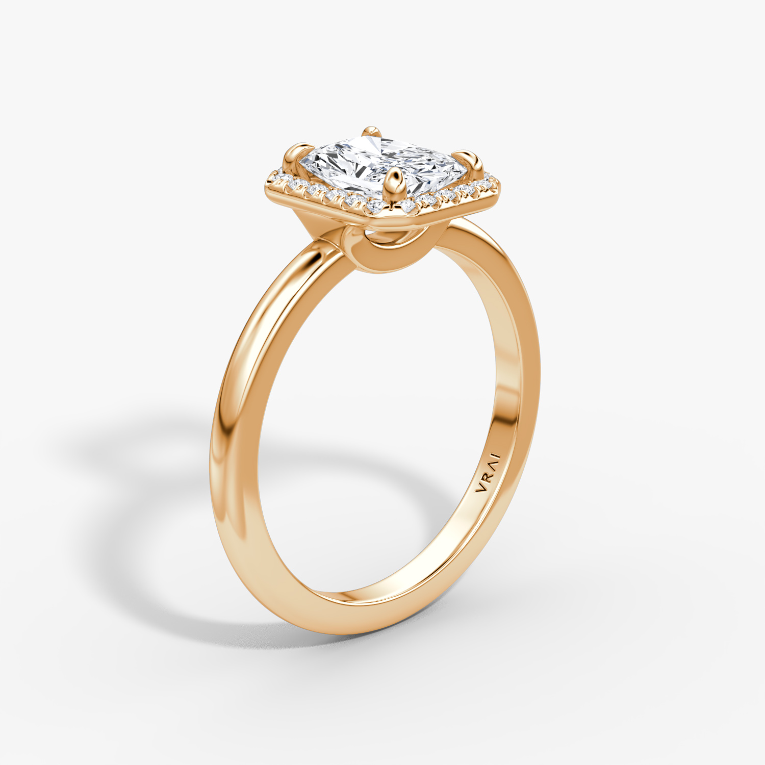 The Halo | Radiant | 14k | Rose Gold | bandAccent: Plain | haloSize: original | diamondOrientation: vertical | caratWeight: other