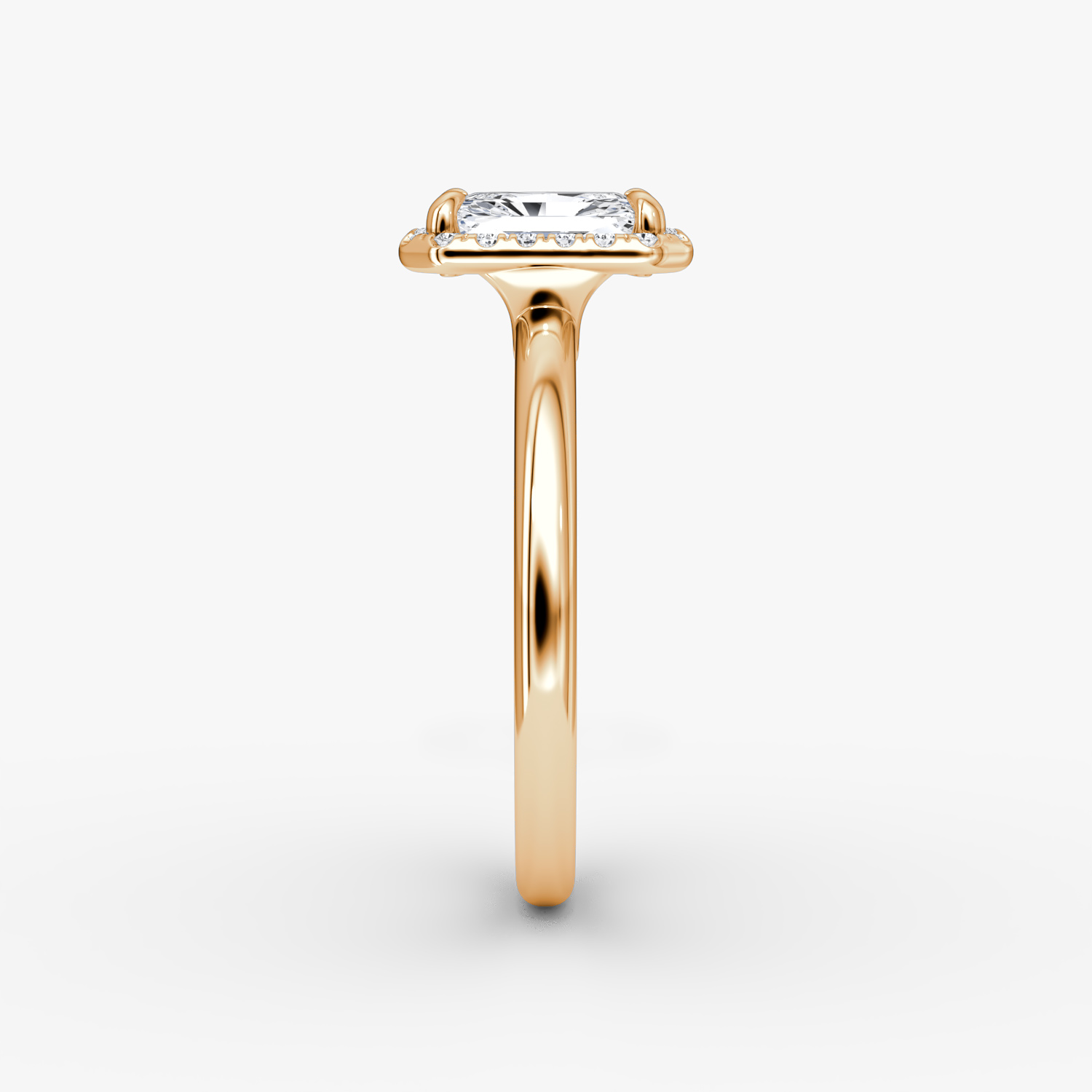 The Halo | Radiant | 14k | Rose Gold | bandAccent: Plain | haloSize: original | diamondOrientation: vertical | caratWeight: other