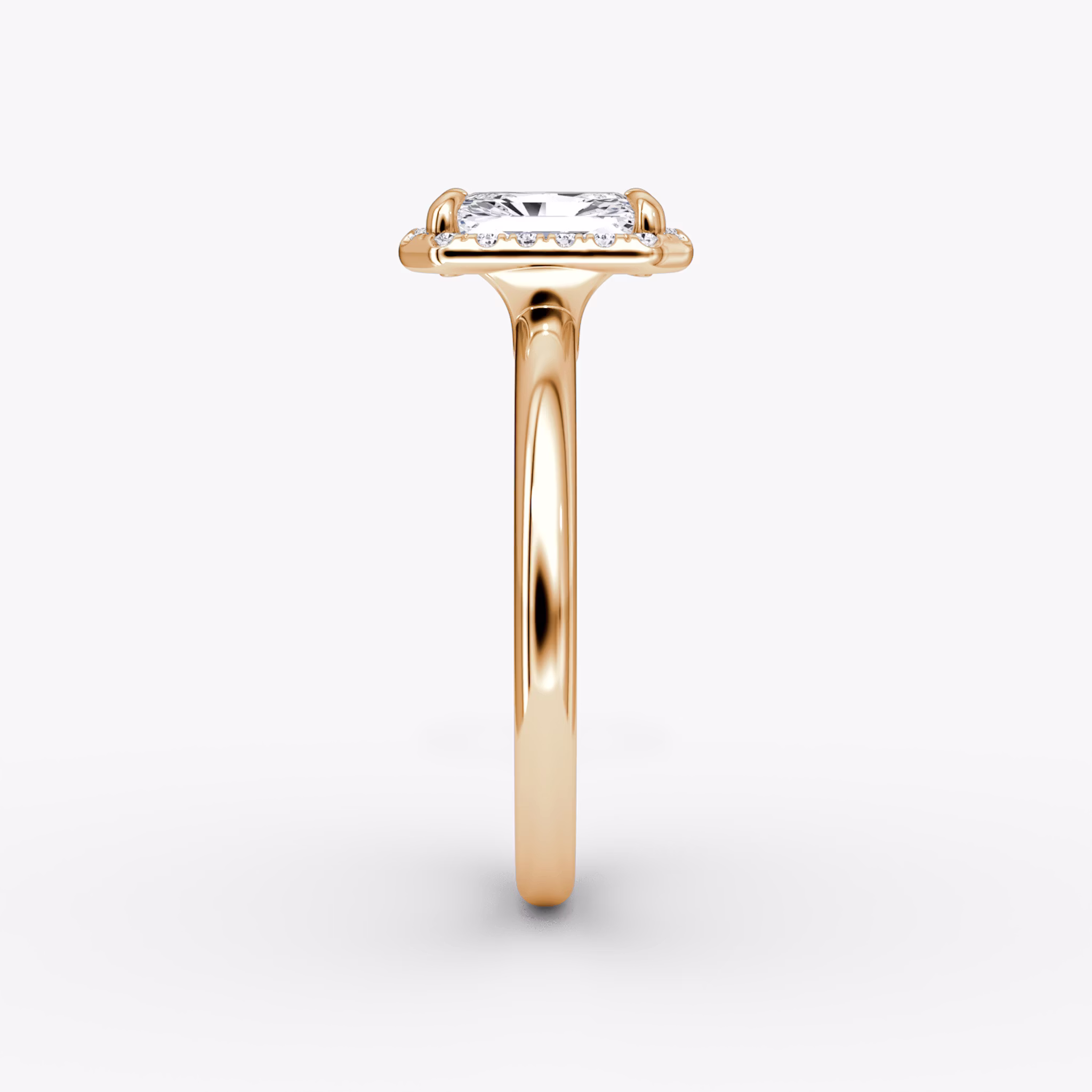 The Halo | Radiant | 14k | Rose Gold | bandAccent: Plain | haloSize: original | diamondOrientation: vertical | caratWeight: other