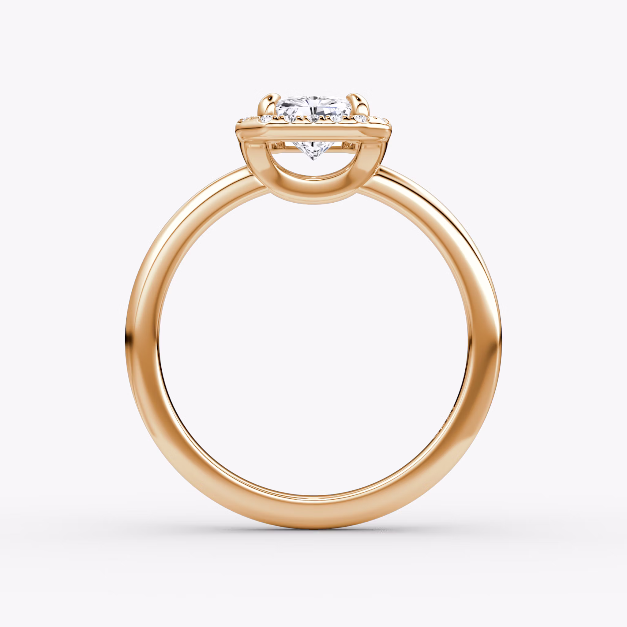 The Halo | Radiant | 14k | Rose Gold | bandAccent: Plain | haloSize: original | diamondOrientation: vertical | caratWeight: other