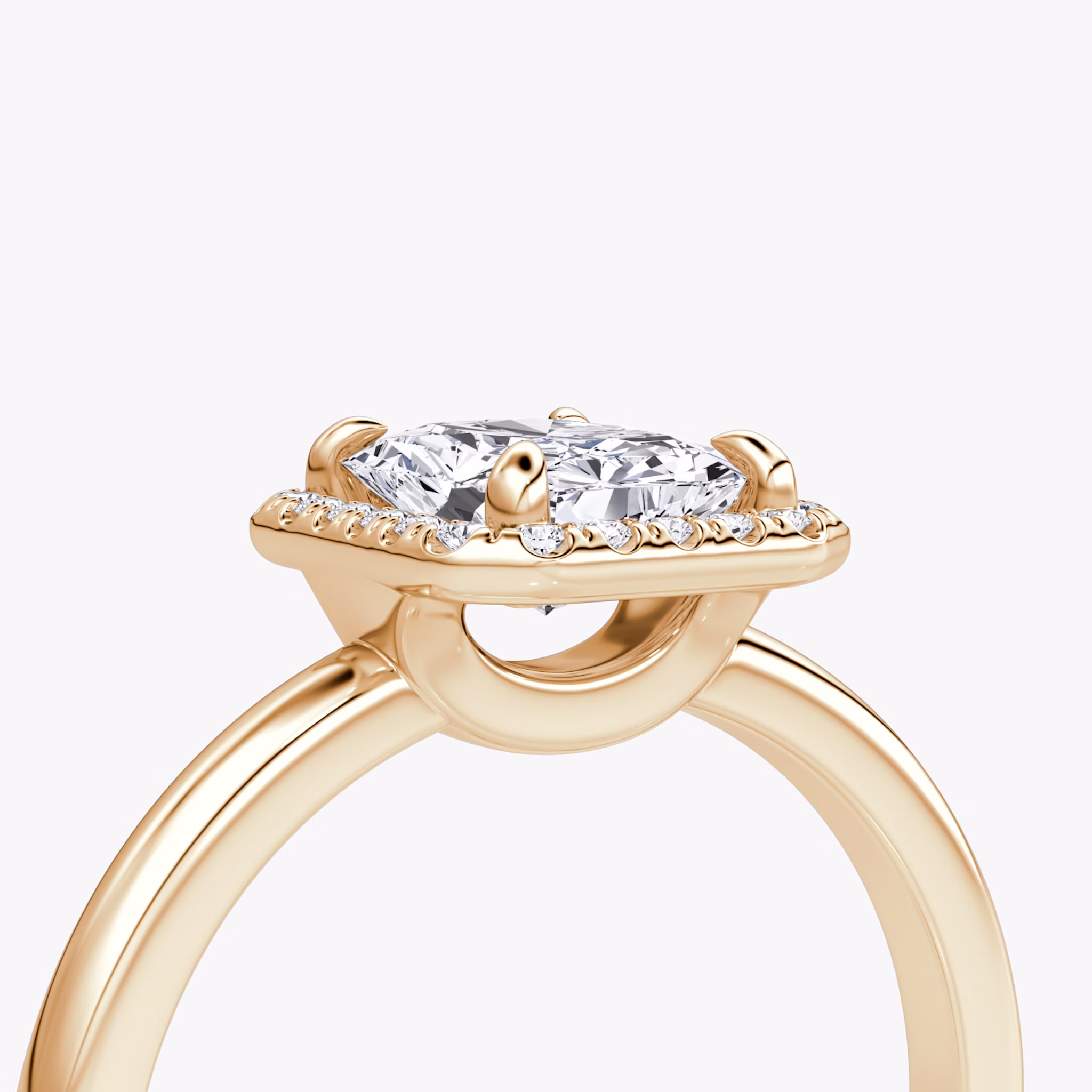 The Halo | Radiant | 14k | Rose Gold | bandAccent: Plain | haloSize: original | diamondOrientation: vertical | caratWeight: other