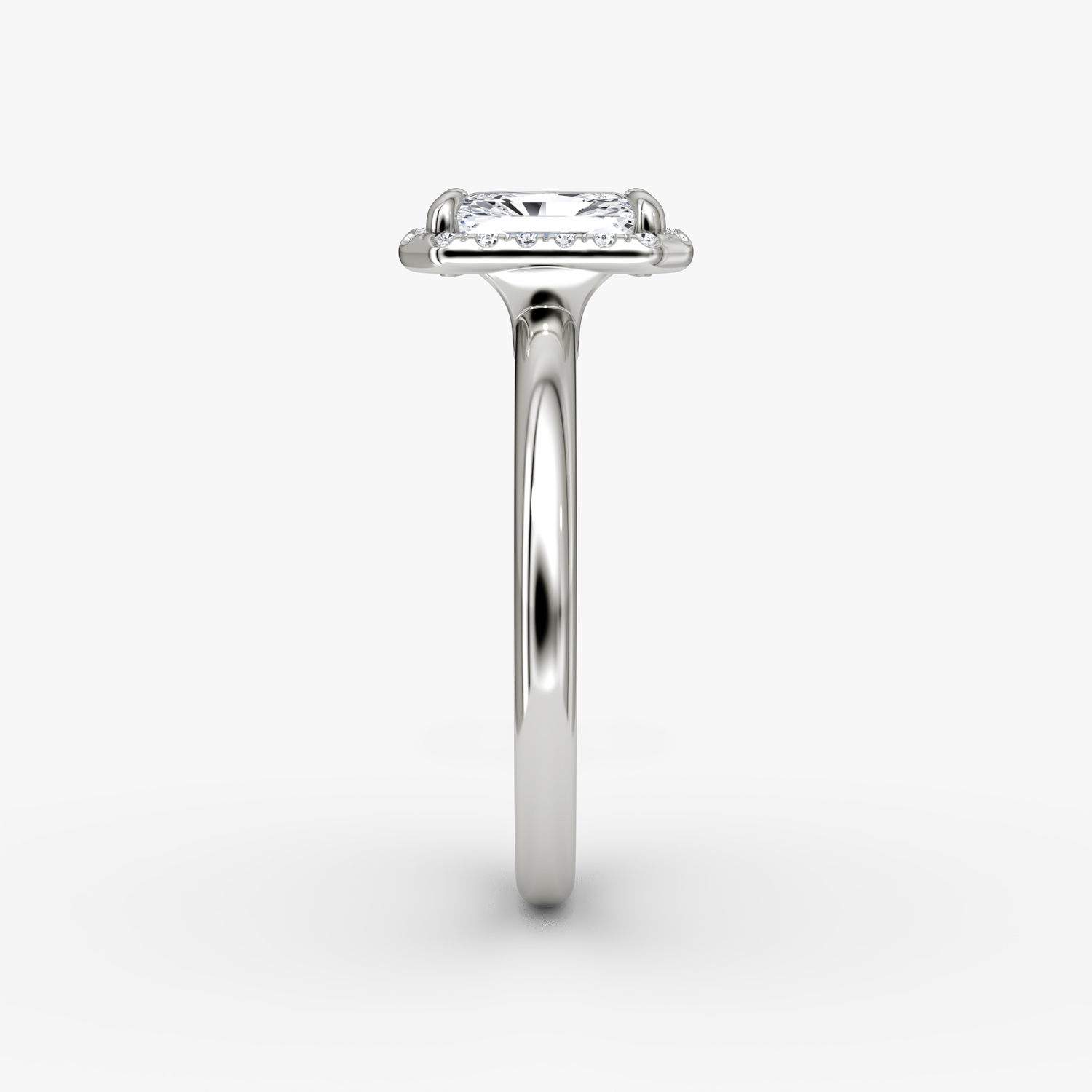 The Halo | Radiant | Platinum | bandAccent: Plain | haloSize: original | diamondOrientation: vertical | caratWeight: other
