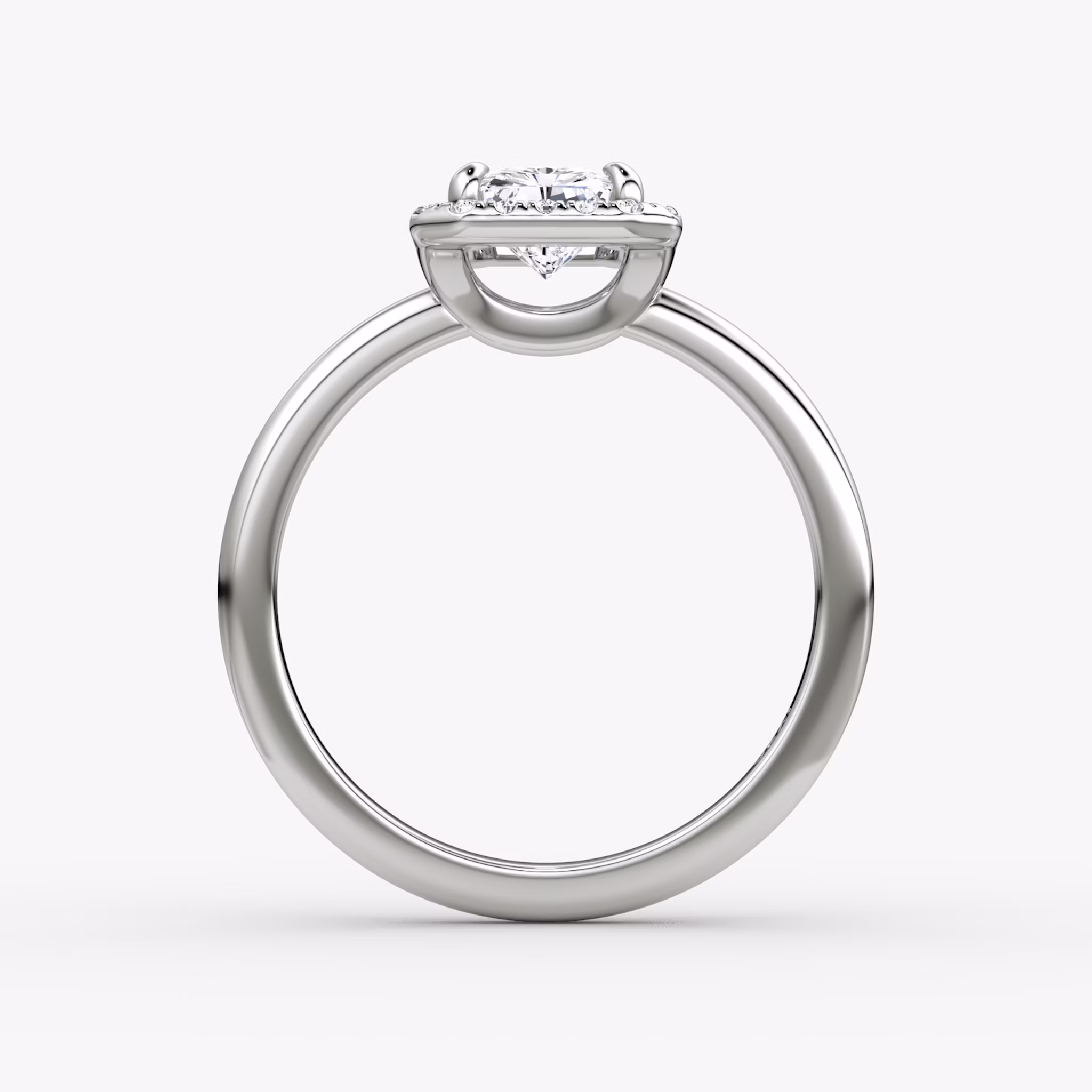 The Halo | Radiant | Platinum | bandAccent: Plain | haloSize: original | diamondOrientation: vertical | caratWeight: other