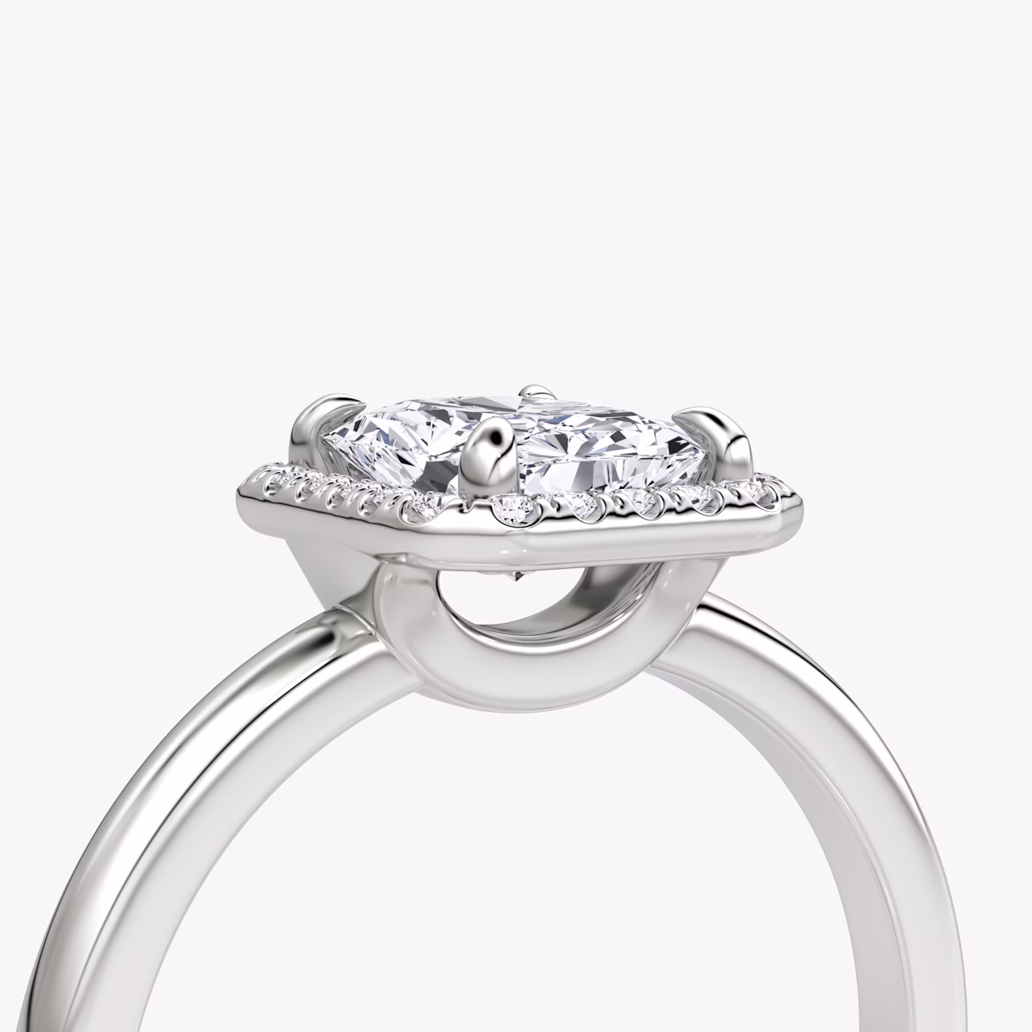 The Halo | Radiant | Platinum | bandAccent: Plain | haloSize: original | diamondOrientation: vertical | caratWeight: other