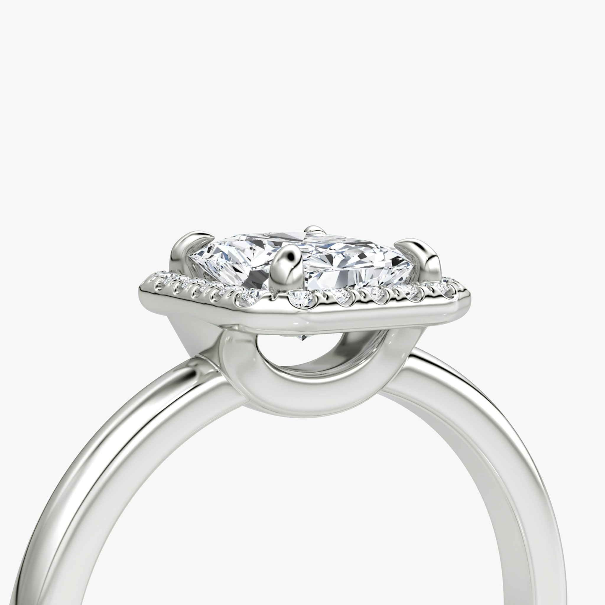 The Halo | Radiant | Platinum | bandAccent: Plain | haloSize: original | diamondOrientation: vertical | caratWeight: other
