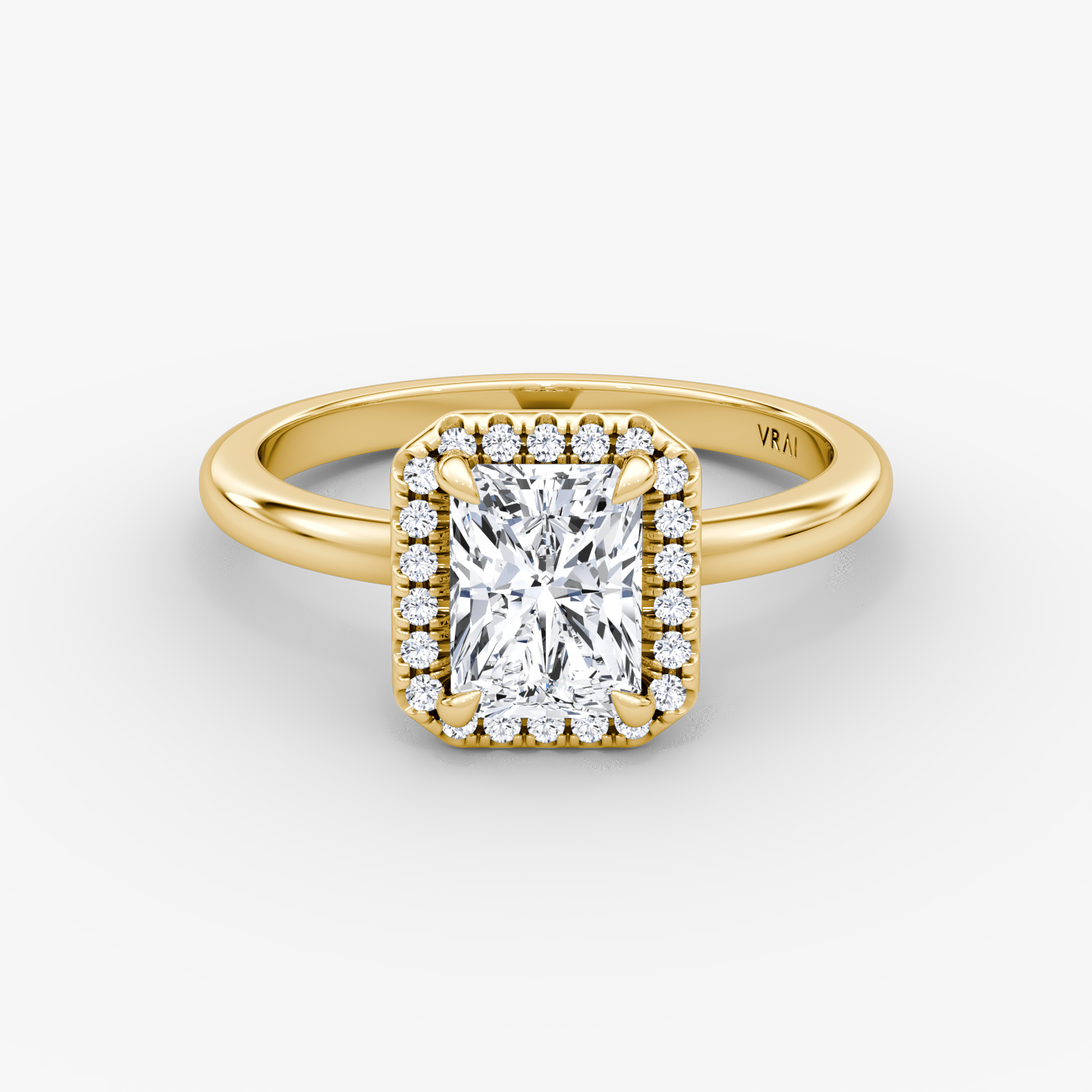 The Halo | Radiant | 18k | Yellow Gold | bandAccent: Plain | haloSize: original | diamondOrientation: vertical | caratWeight: other