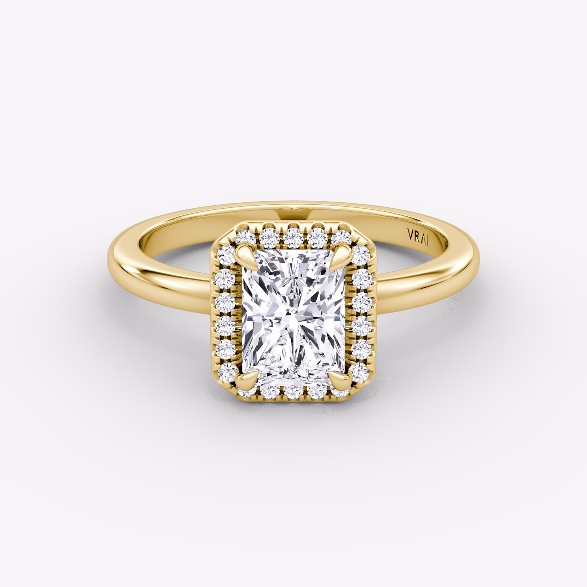 The Halo | Radiant | 18k | Yellow Gold | bandAccent: Plain | haloSize: original | diamondOrientation: vertical | caratWeight: other