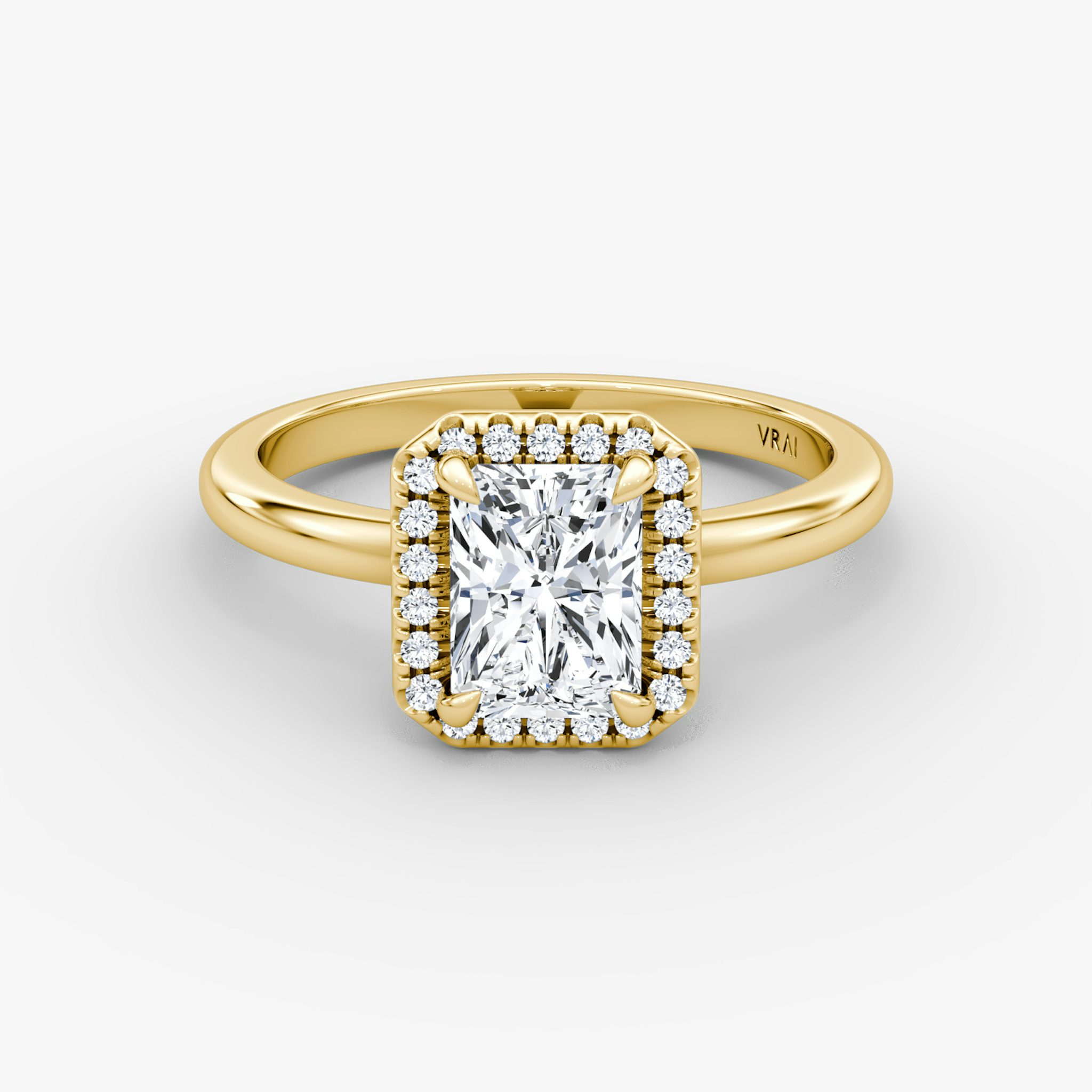 The Halo | Radiant | 18k | Yellow Gold | bandAccent: Plain | haloSize: original | diamondOrientation: vertical | caratWeight: other