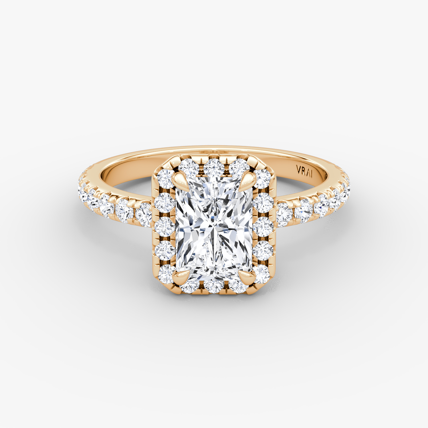The Halo | Radiant | 14k | Rose Gold | bandAccent: Pavé | haloSize: large | diamondOrientation: vertical | caratWeight: other