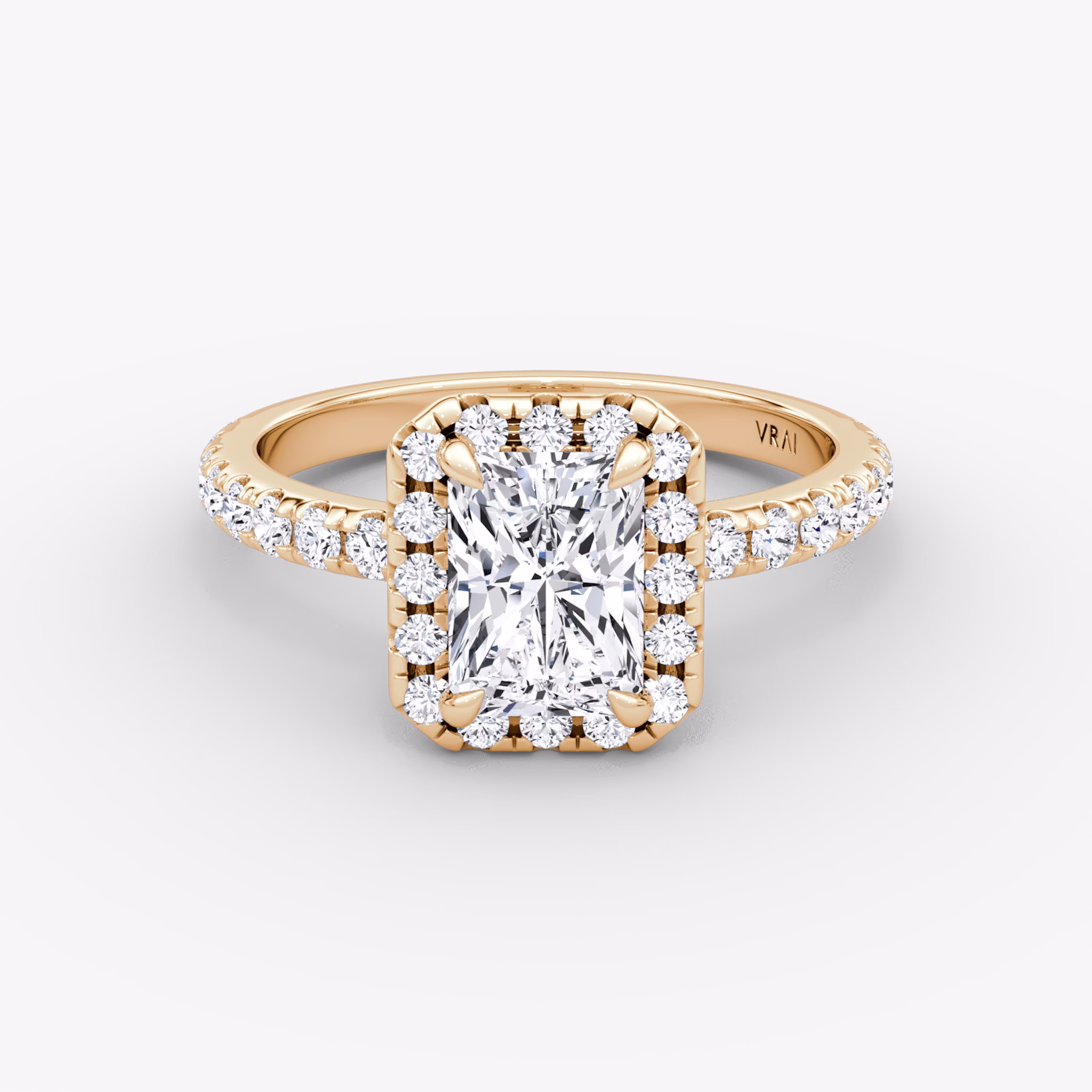 The Halo | Radiant | 14k | Rose Gold | bandAccent: Pavé | haloSize: large | diamondOrientation: vertical | caratWeight: other