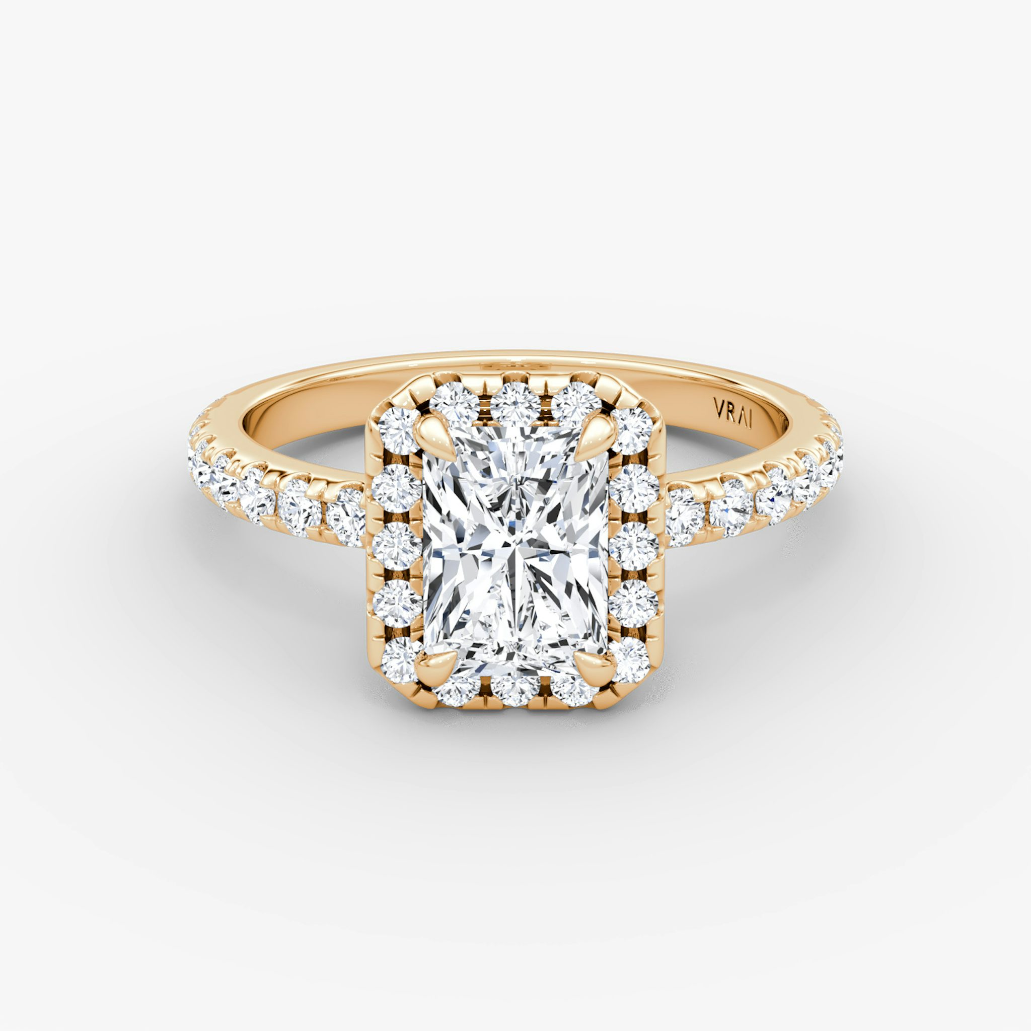 The Halo | Radiant | 14k | Rose Gold | bandAccent: Pavé | haloSize: large | diamondOrientation: vertical | caratWeight: other