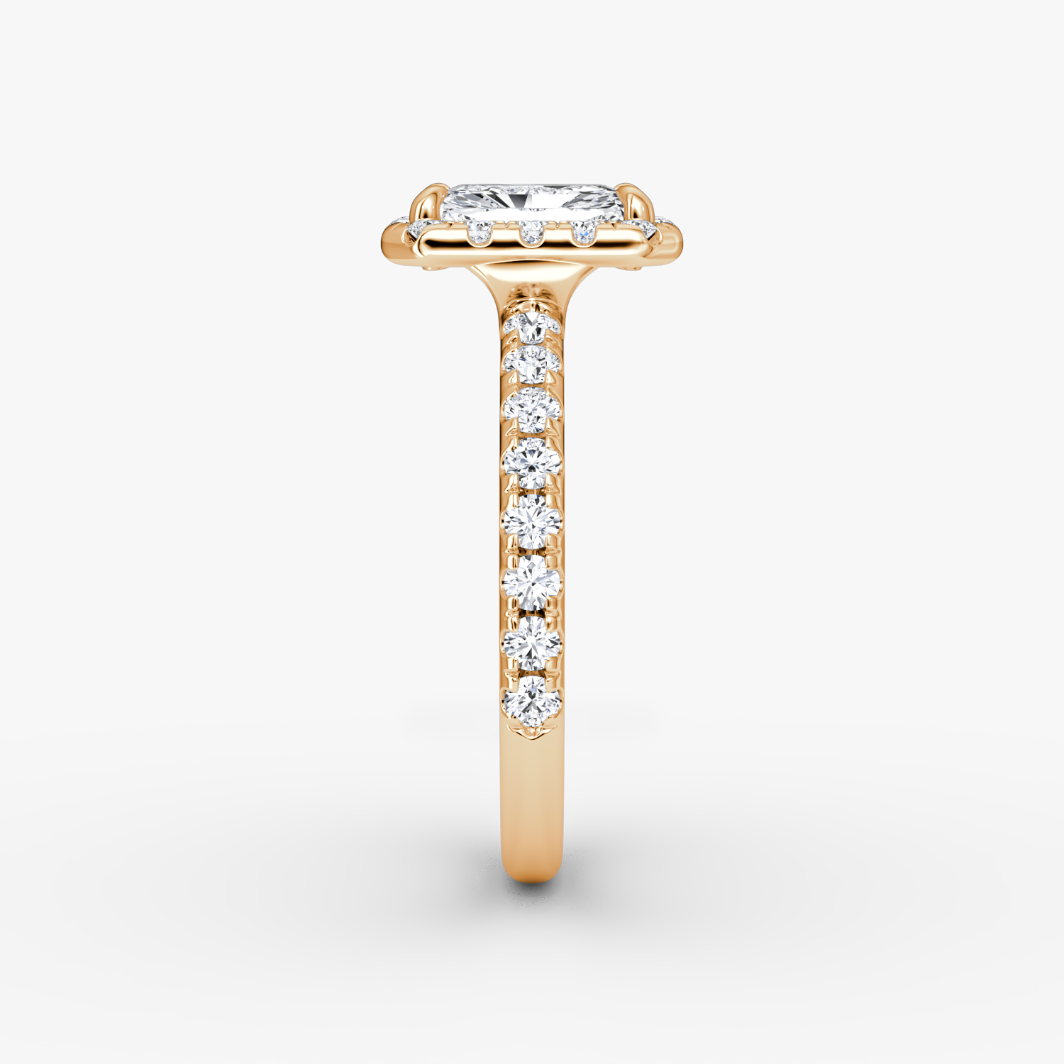 The Halo | Radiant | 14k | Rose Gold | bandAccent: Pavé | haloSize: large | diamondOrientation: vertical | caratWeight: other