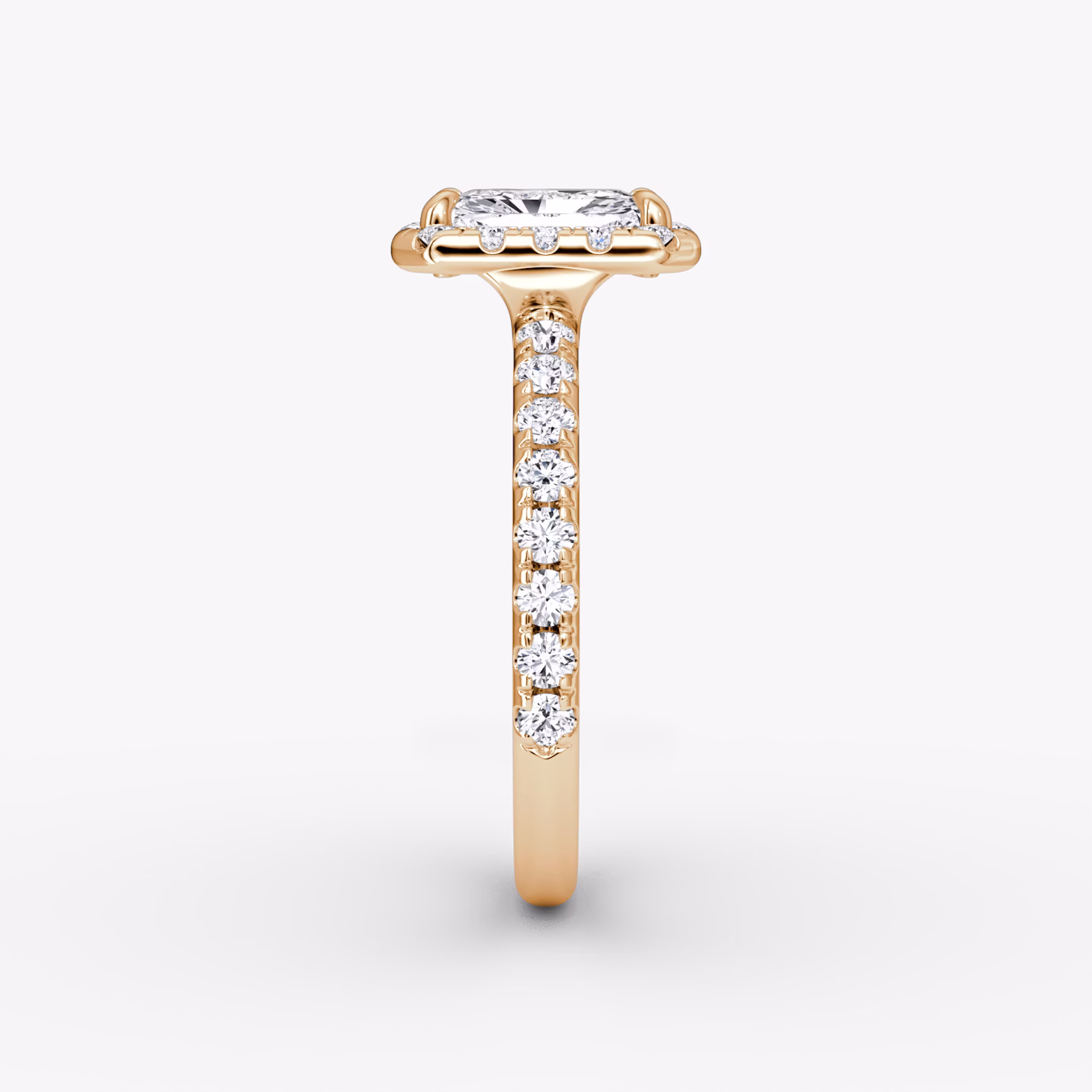 The Halo | Radiant | 14k | Rose Gold | bandAccent: Pavé | haloSize: large | diamondOrientation: vertical | caratWeight: other