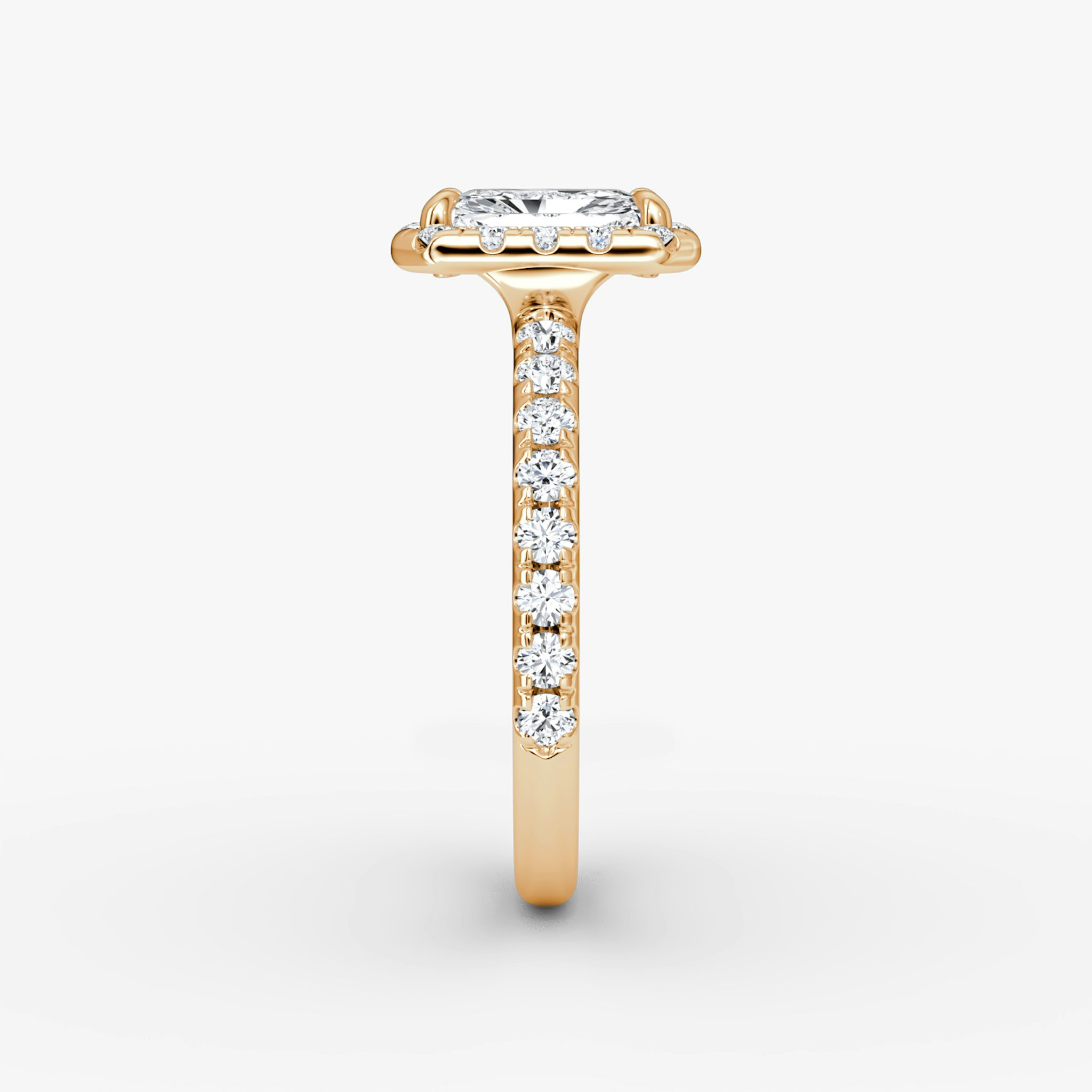 The Halo | Radiant | 14k | Rose Gold | bandAccent: Pavé | haloSize: large | diamondOrientation: vertical | caratWeight: other