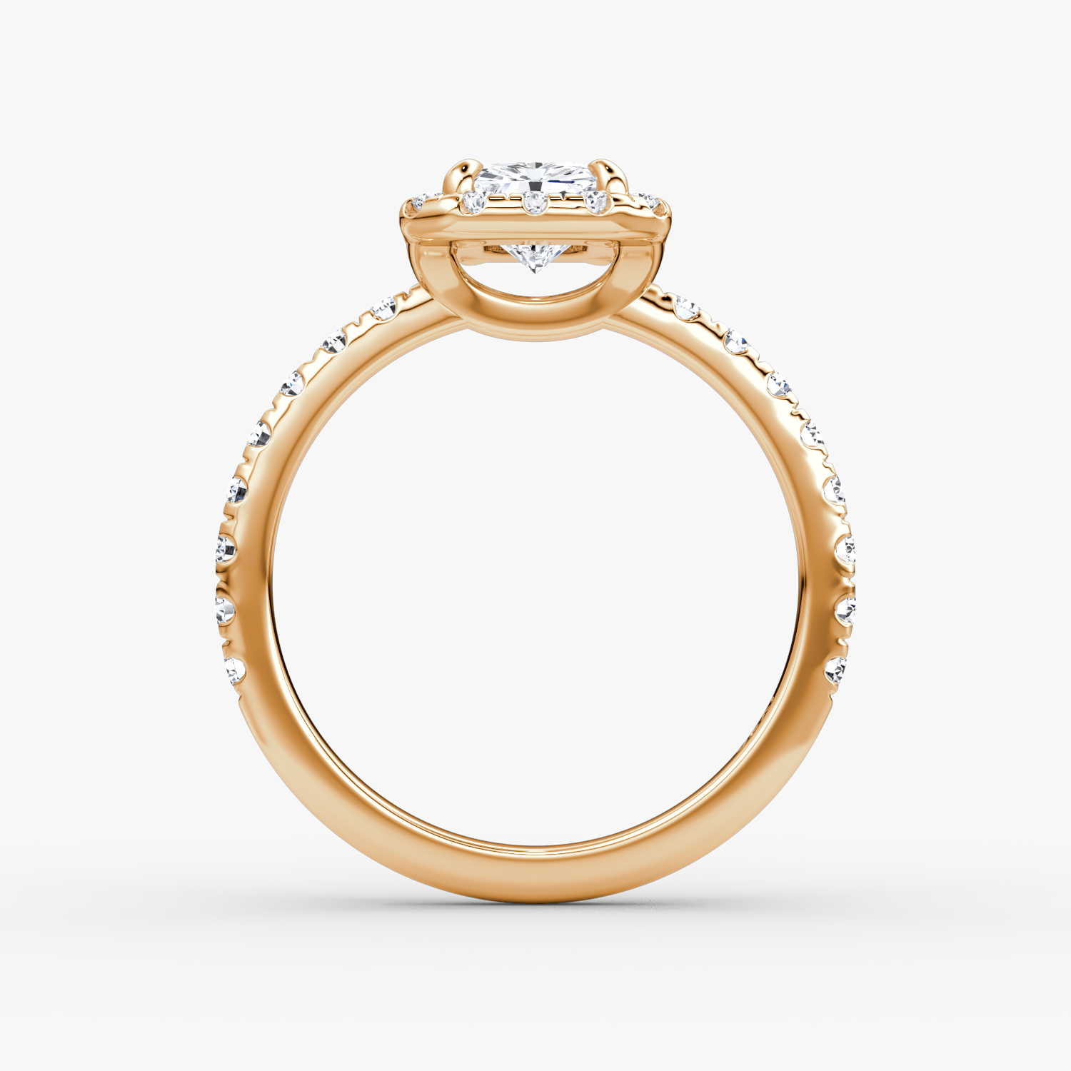 The Halo | Radiant | 14k | Rose Gold | bandAccent: Pavé | haloSize: large | diamondOrientation: vertical | caratWeight: other