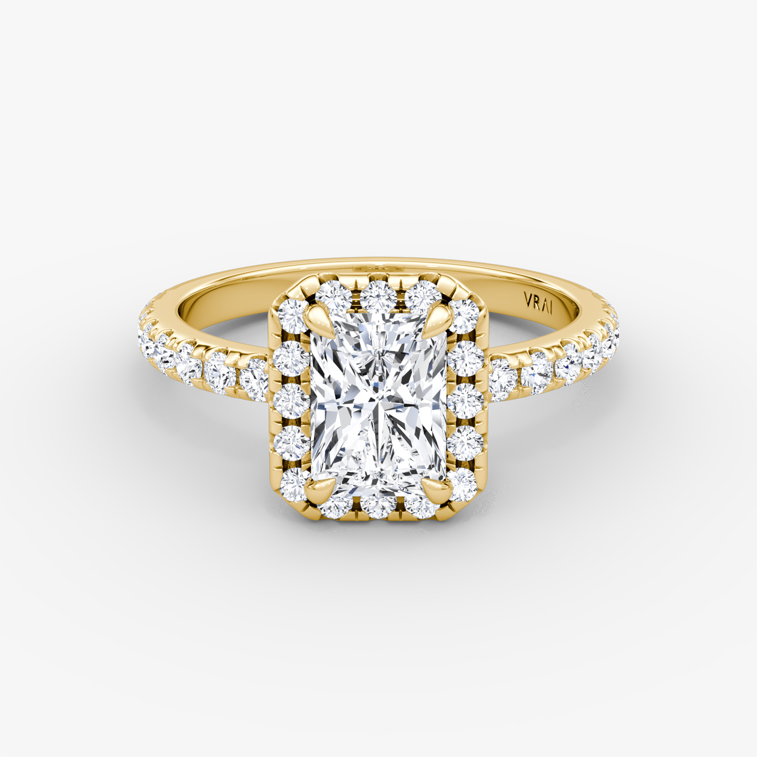 The Halo | Radiant | 18k | Yellow Gold | bandAccent: Pavé | haloSize: large | diamondOrientation: vertical | caratWeight: other