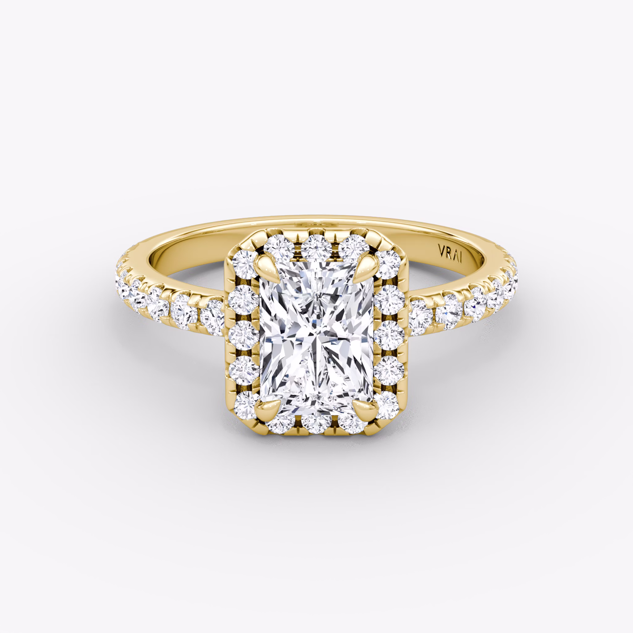 The Halo | Radiant | 18k | Yellow Gold | bandAccent: Pavé | haloSize: large | diamondOrientation: vertical | caratWeight: other