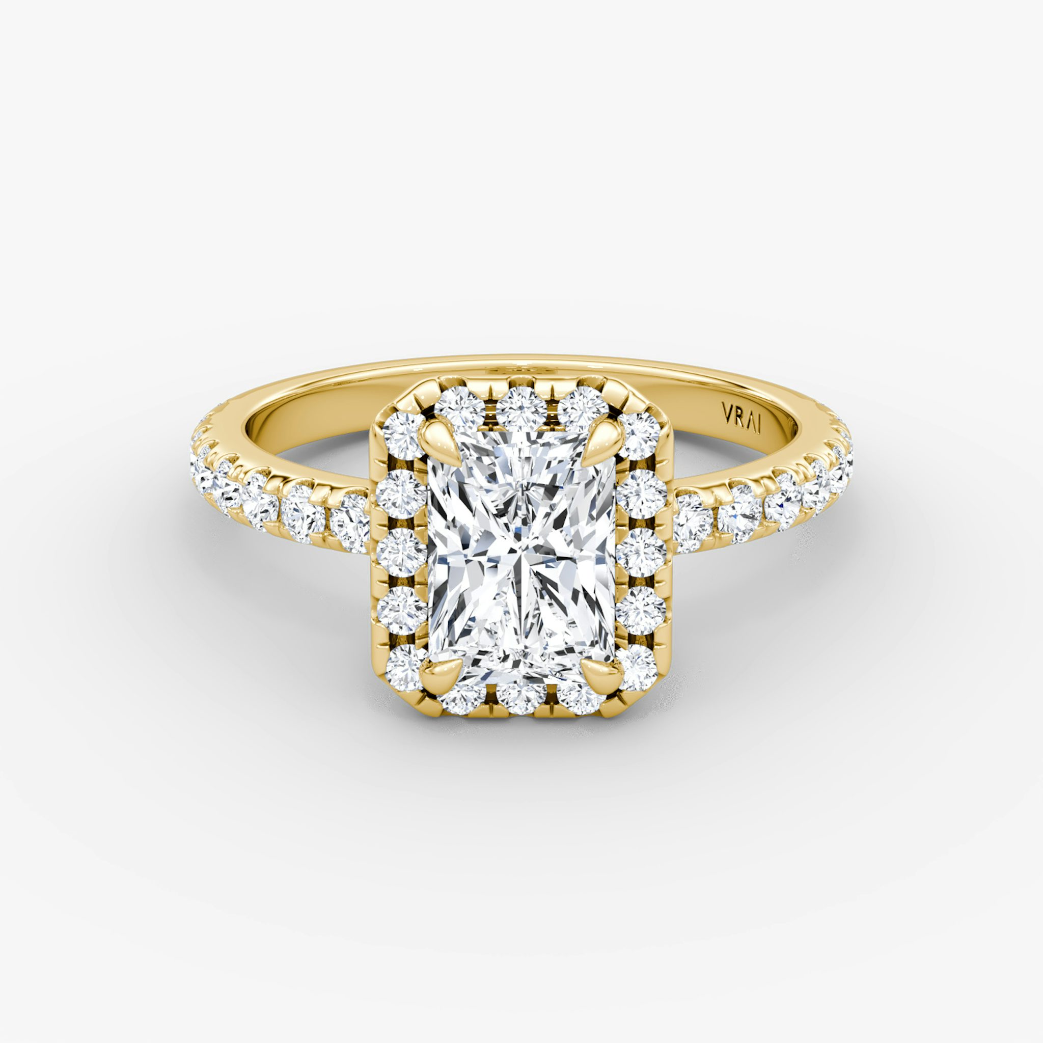The Halo | Radiant | 18k | Yellow Gold | bandAccent: Pavé | haloSize: large | diamondOrientation: vertical | caratWeight: other