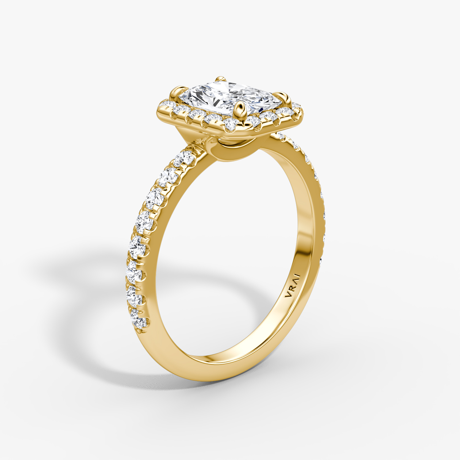 The Halo | Radiant | 18k | Yellow Gold | bandAccent: Pavé | haloSize: large | diamondOrientation: vertical | caratWeight: other