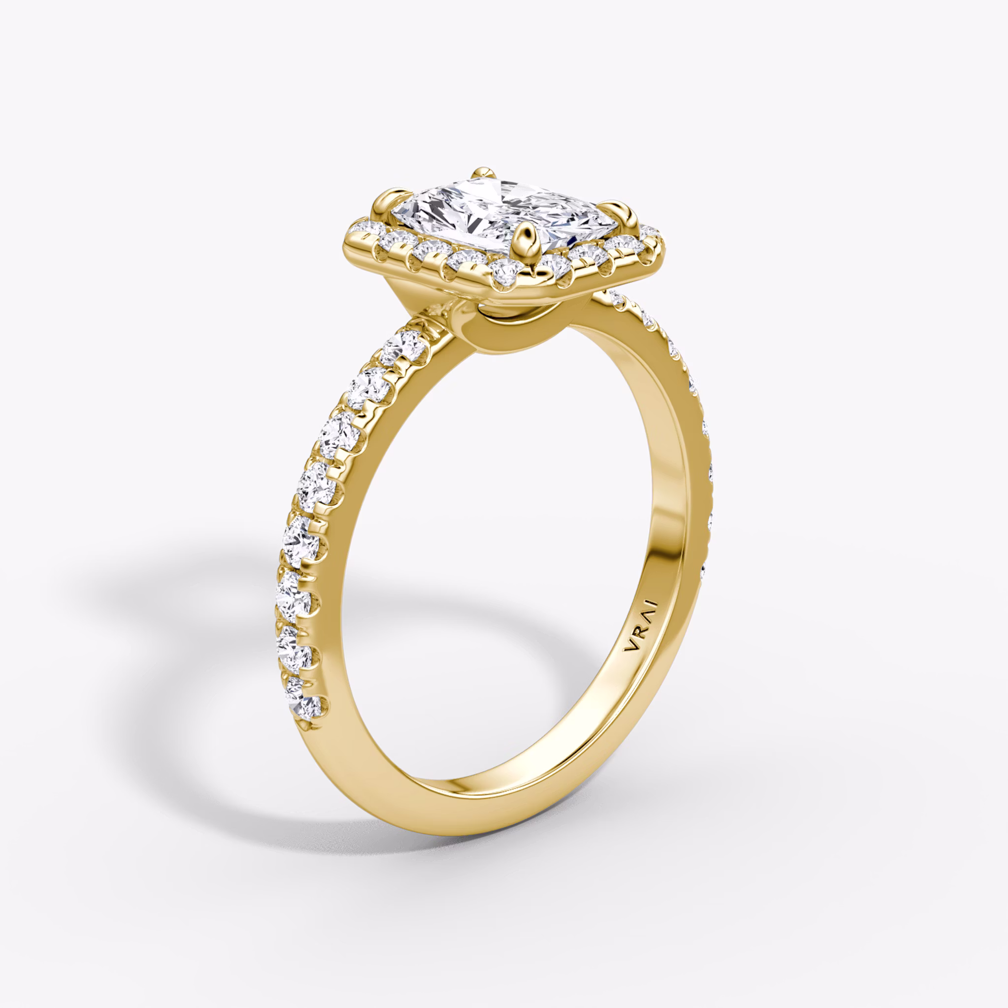 The Halo | Radiant | 18k | Yellow Gold | bandAccent: Pavé | haloSize: large | diamondOrientation: vertical | caratWeight: other