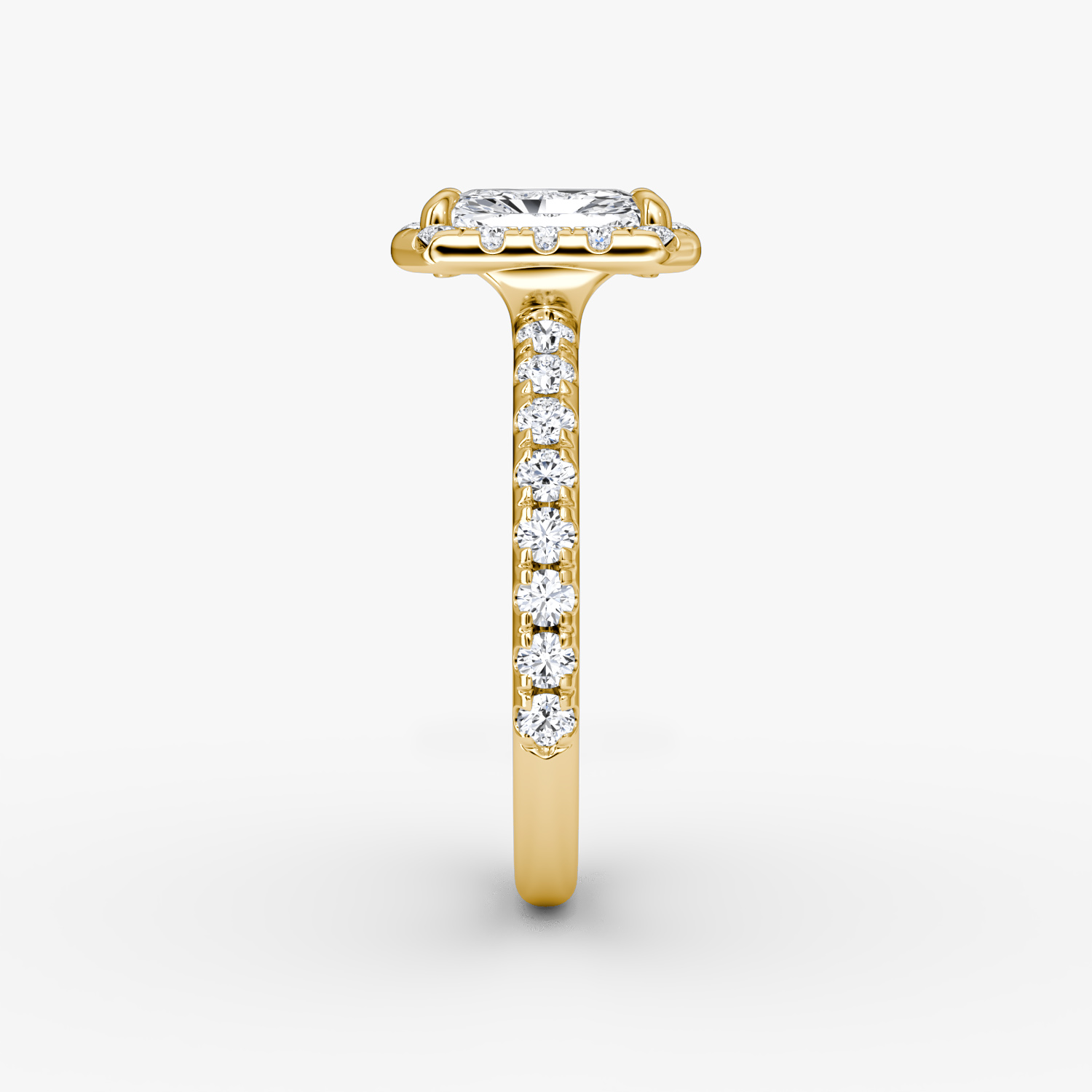 The Halo | Radiant | 18k | Yellow Gold | bandAccent: Pavé | haloSize: large | diamondOrientation: vertical | caratWeight: other
