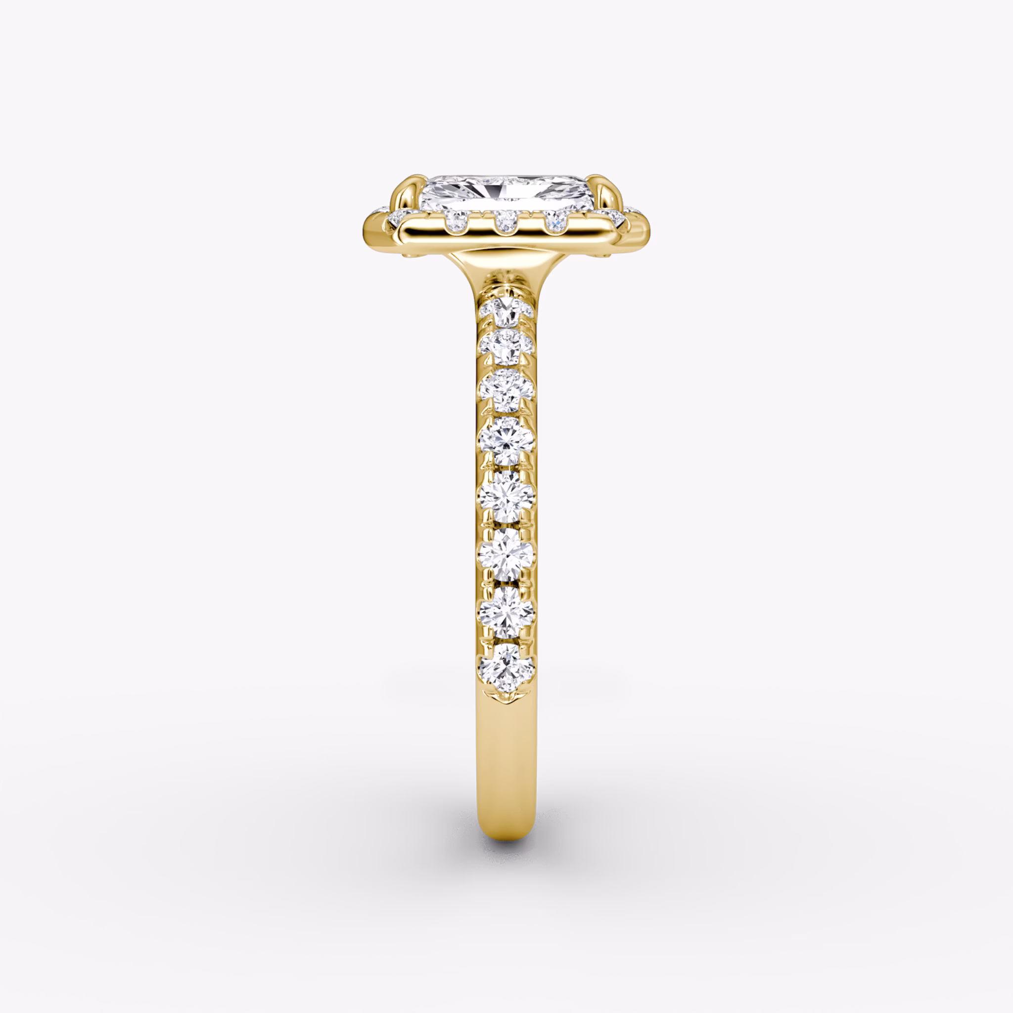 The Halo | Radiant | 18k | Yellow Gold | bandAccent: Pavé | haloSize: large | diamondOrientation: vertical | caratWeight: other