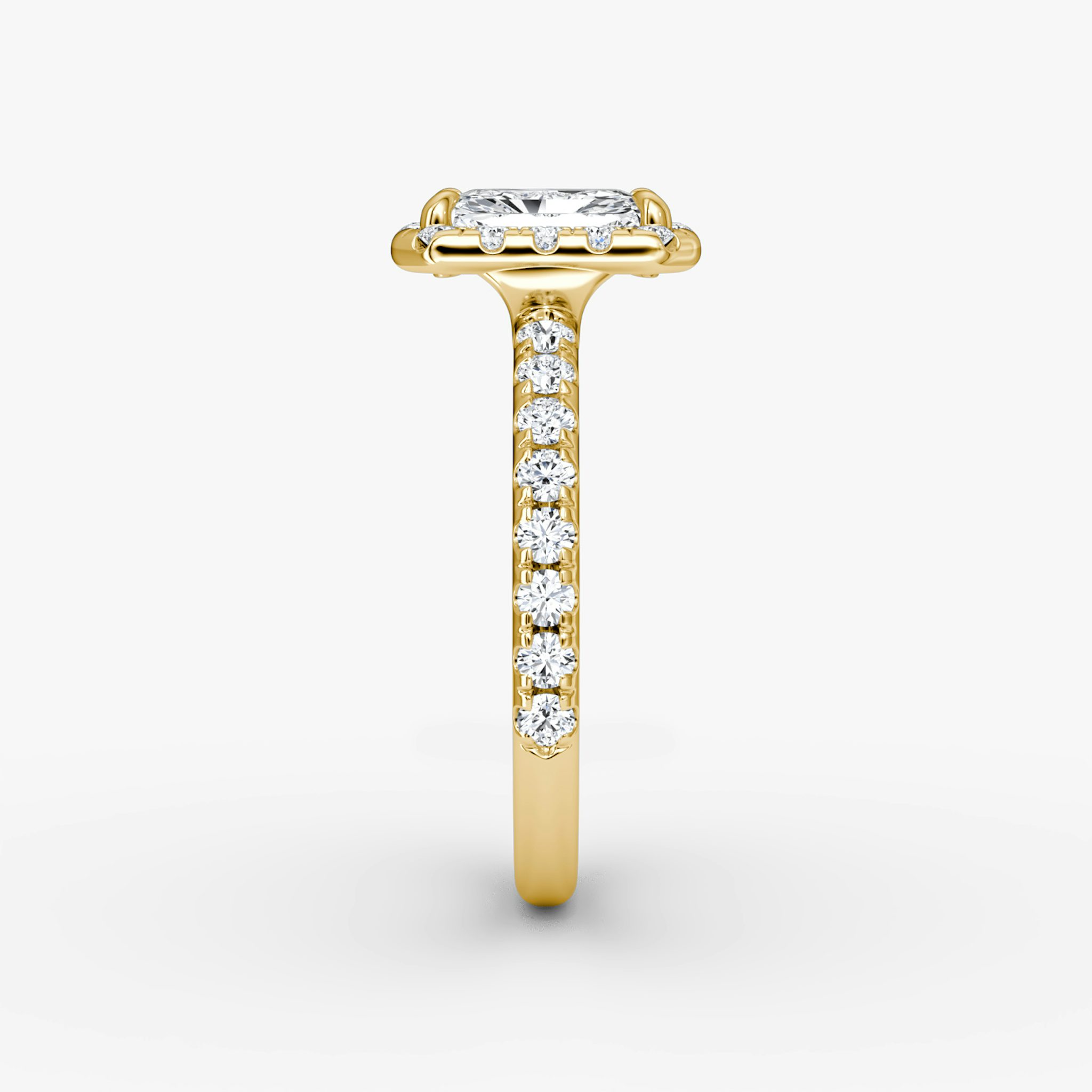 The Halo | Radiant | 18k | Yellow Gold | bandAccent: Pavé | haloSize: large | diamondOrientation: vertical | caratWeight: other