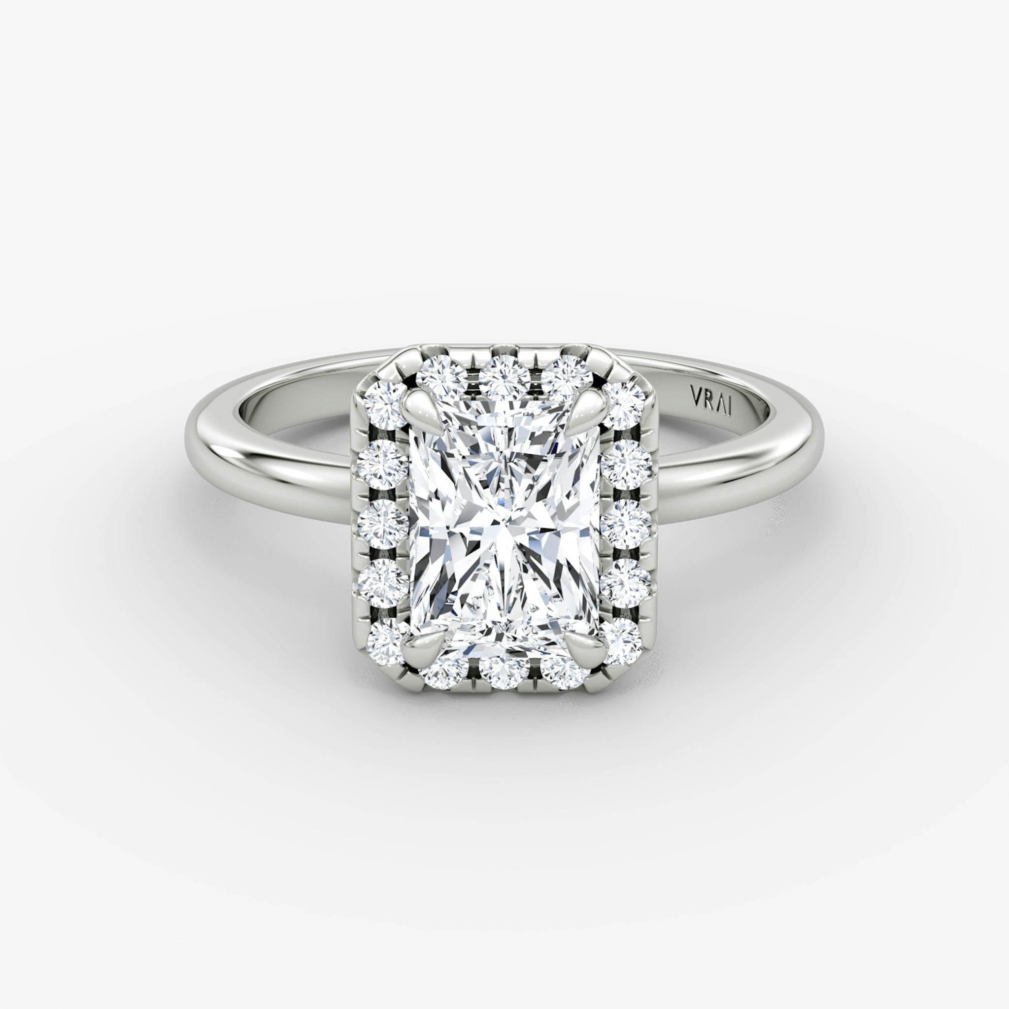 The Halo | Radiant | 18k | White Gold | bandAccent: Plain | haloSize: large | diamondOrientation: vertical | caratWeight: other