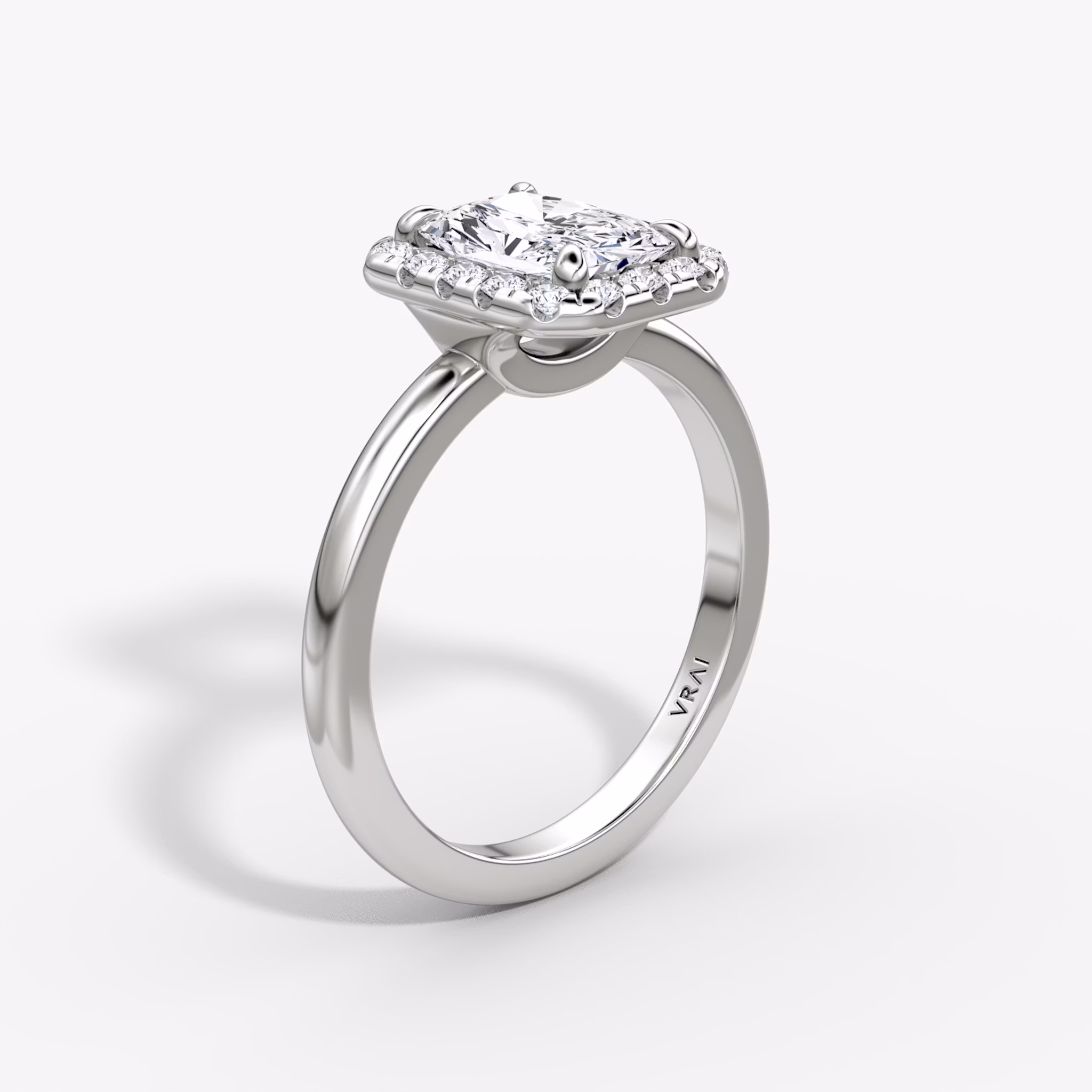 The Halo | Radiant | 18k | White Gold | bandAccent: Plain | haloSize: large | diamondOrientation: vertical | caratWeight: other