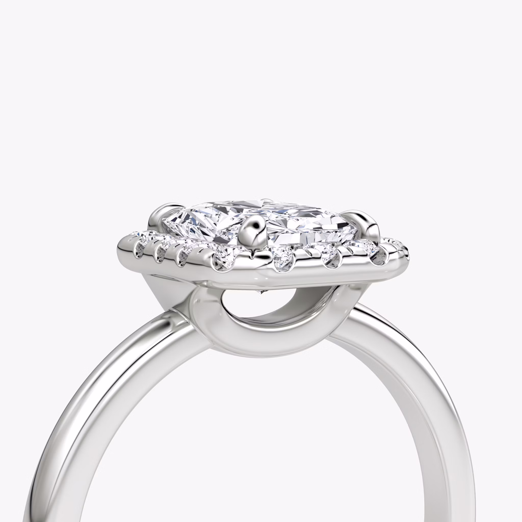The Halo | Radiant | 18k | White Gold | bandAccent: Plain | haloSize: large | diamondOrientation: vertical | caratWeight: other