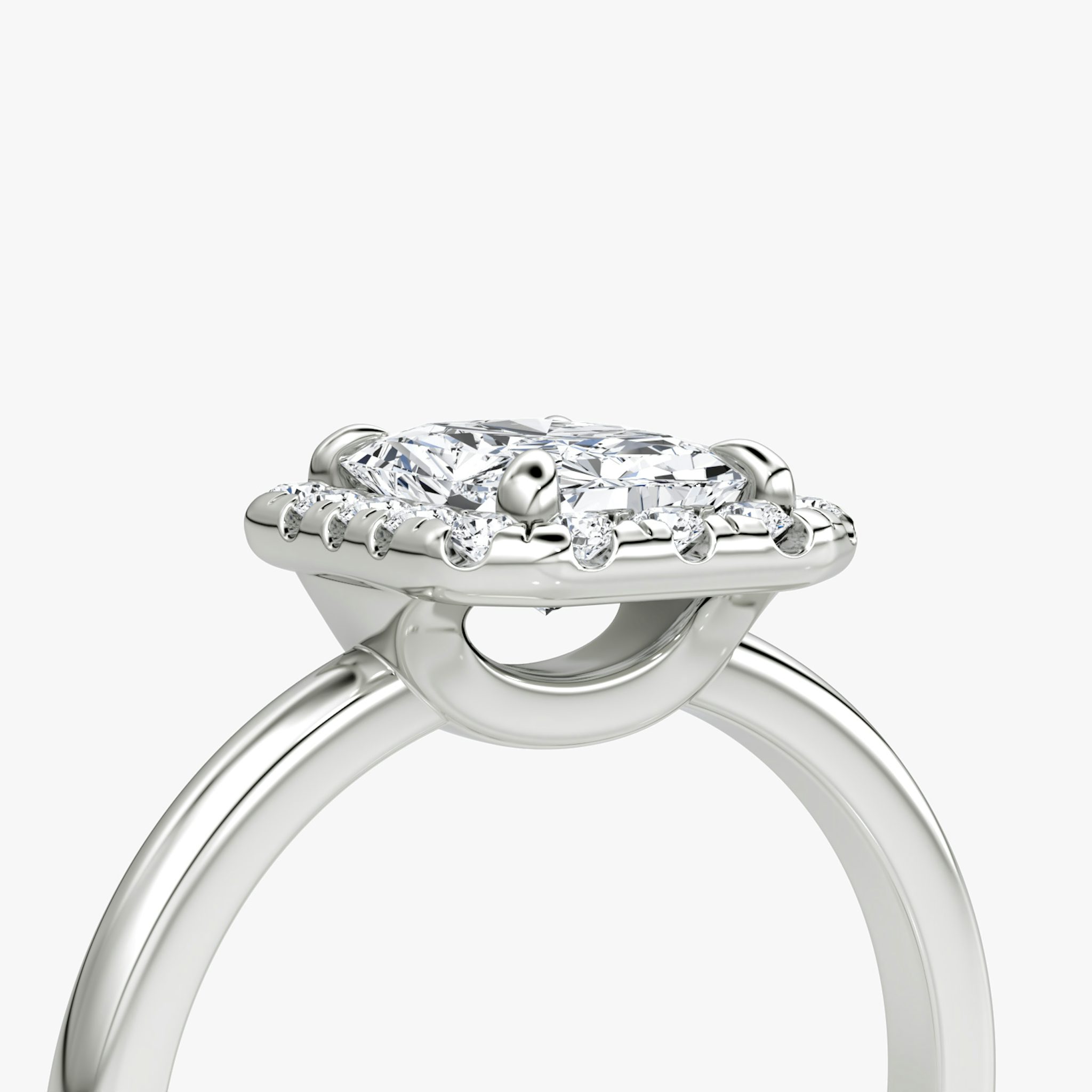 The Halo | Radiant | 18k | White Gold | bandAccent: Plain | haloSize: large | diamondOrientation: vertical | caratWeight: other