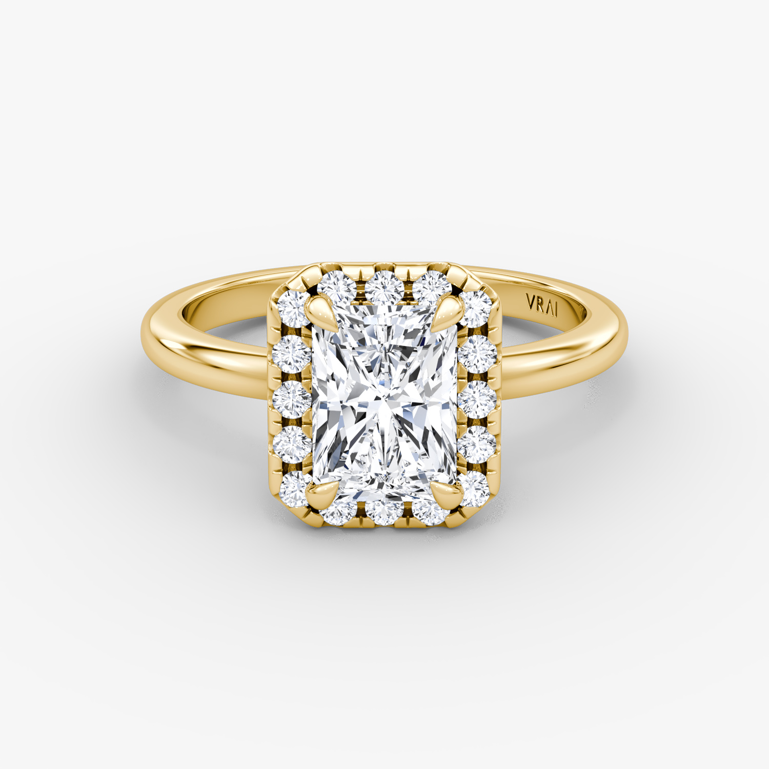 The Halo | Radiant | 18k | Yellow Gold | bandAccent: Plain | haloSize: large | diamondOrientation: vertical | caratWeight: other