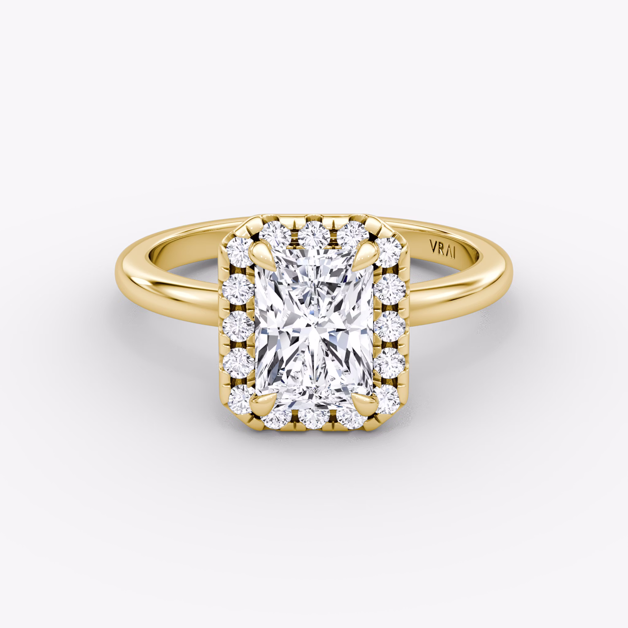 The Halo | Radiant | 18k | Yellow Gold | bandAccent: Plain | haloSize: large | diamondOrientation: vertical | caratWeight: other