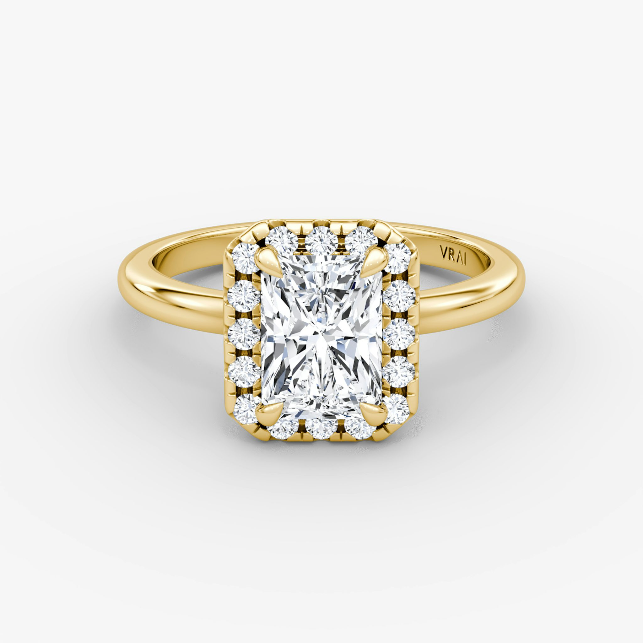 The Halo | Radiant | 18k | Yellow Gold | bandAccent: Plain | haloSize: large | diamondOrientation: vertical | caratWeight: other