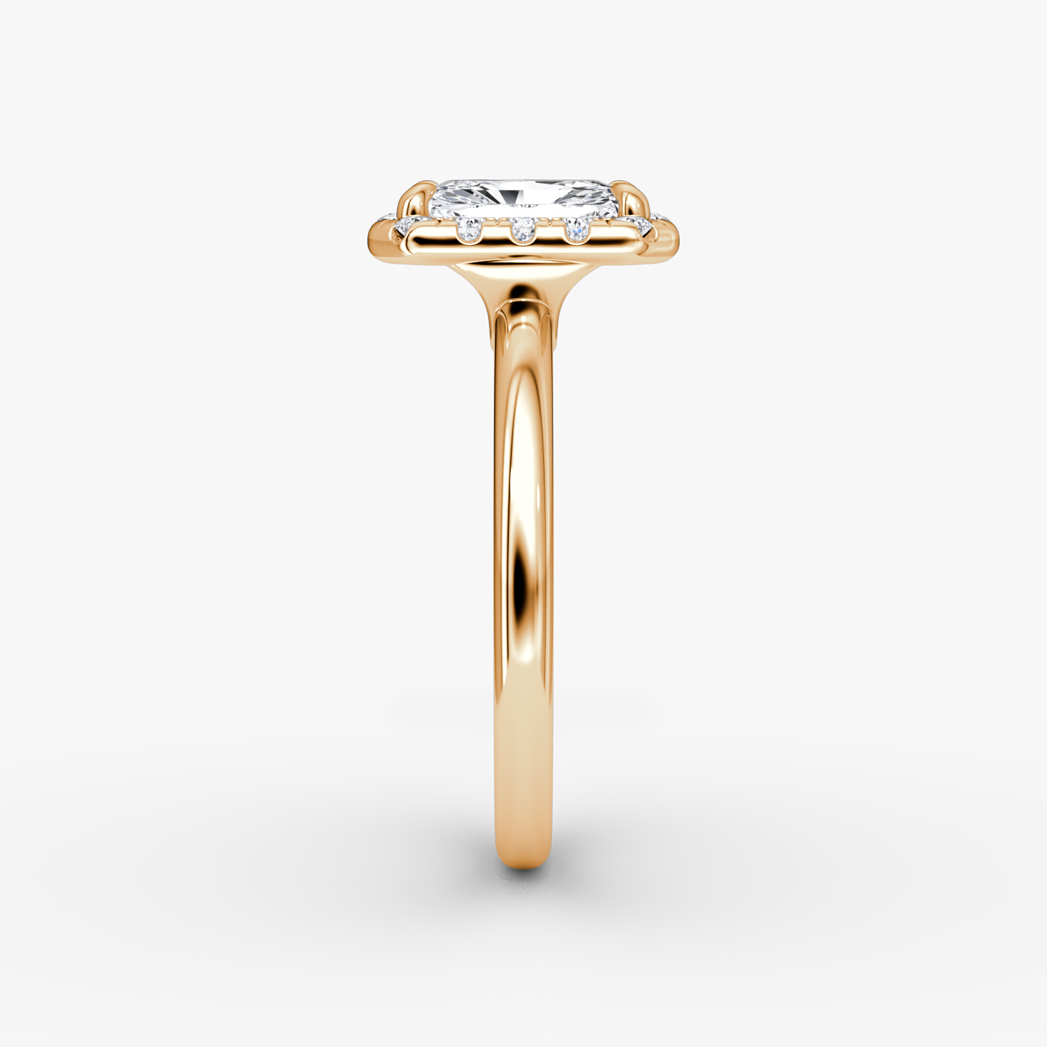 Anillo de compromiso Halo | Radiante | 14k | Oro rosa | bandAccent: Simple | haloSize: large | diamondOrientation: vertical | caratWeight: other