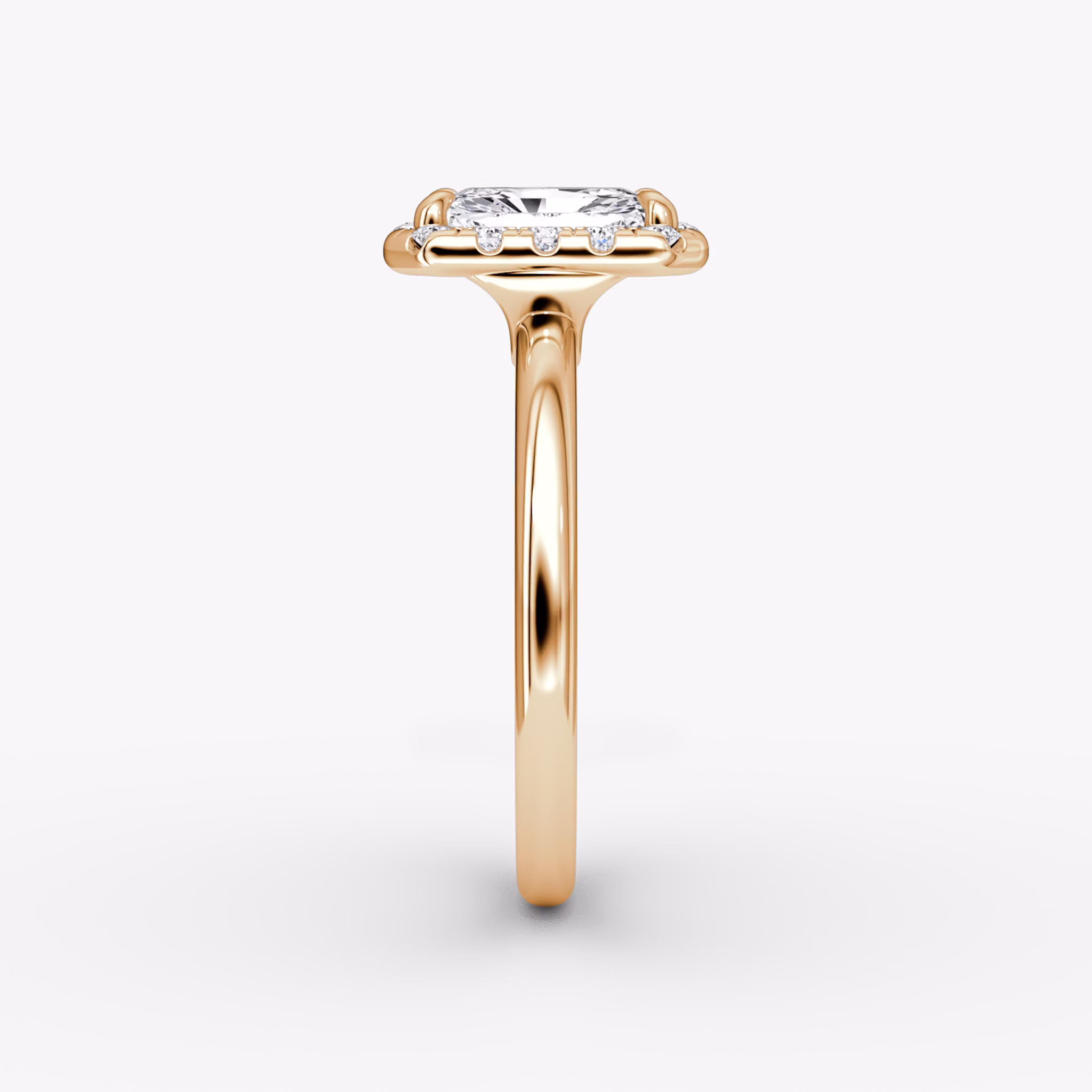 Anillo de compromiso Halo | Radiante | 14k | Oro rosa | bandAccent: Simple | haloSize: large | diamondOrientation: vertical | caratWeight: other